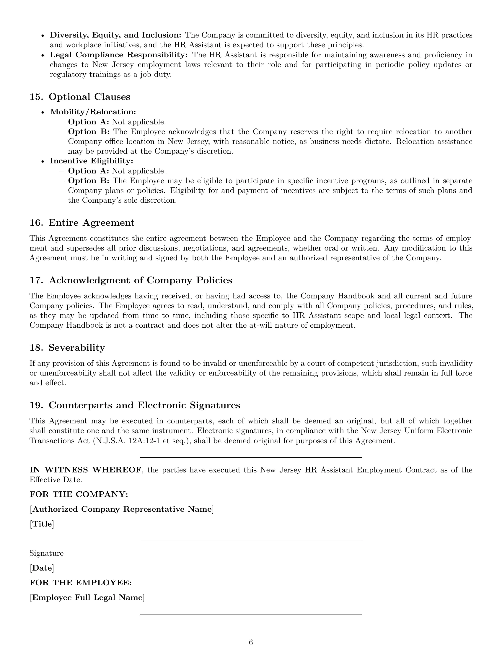 Preview page 6 of Pro New Jersey HR assistant employment contract template