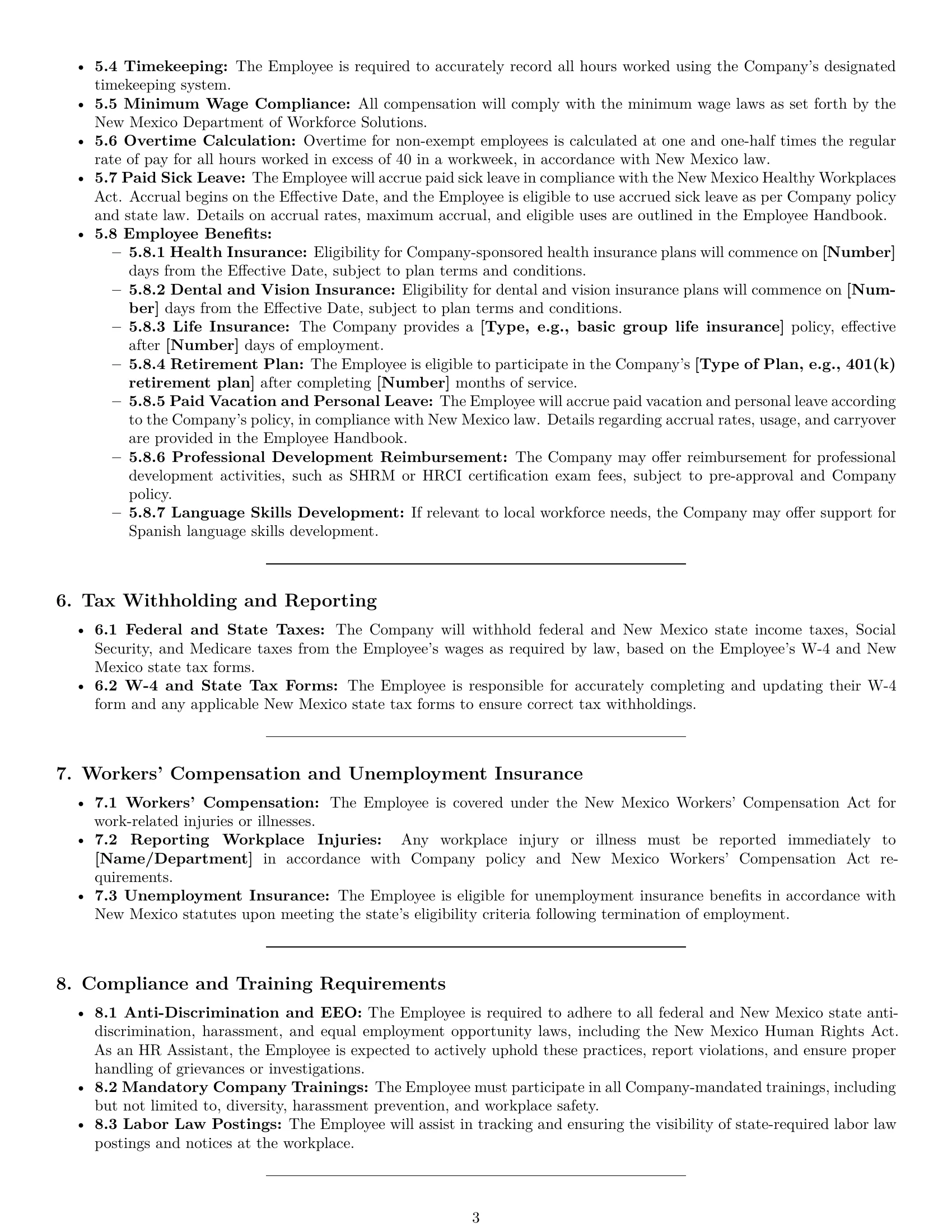 Preview page 3 of Pro New Mexico HR assistant employment contract template