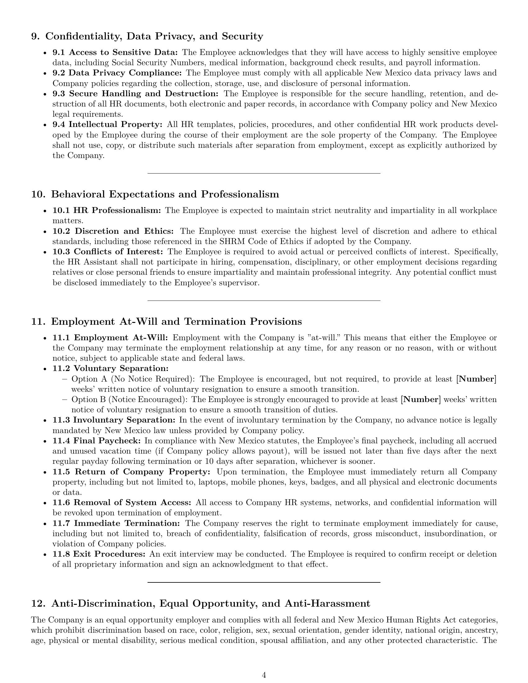 Preview page 4 of Pro New Mexico HR assistant employment contract template