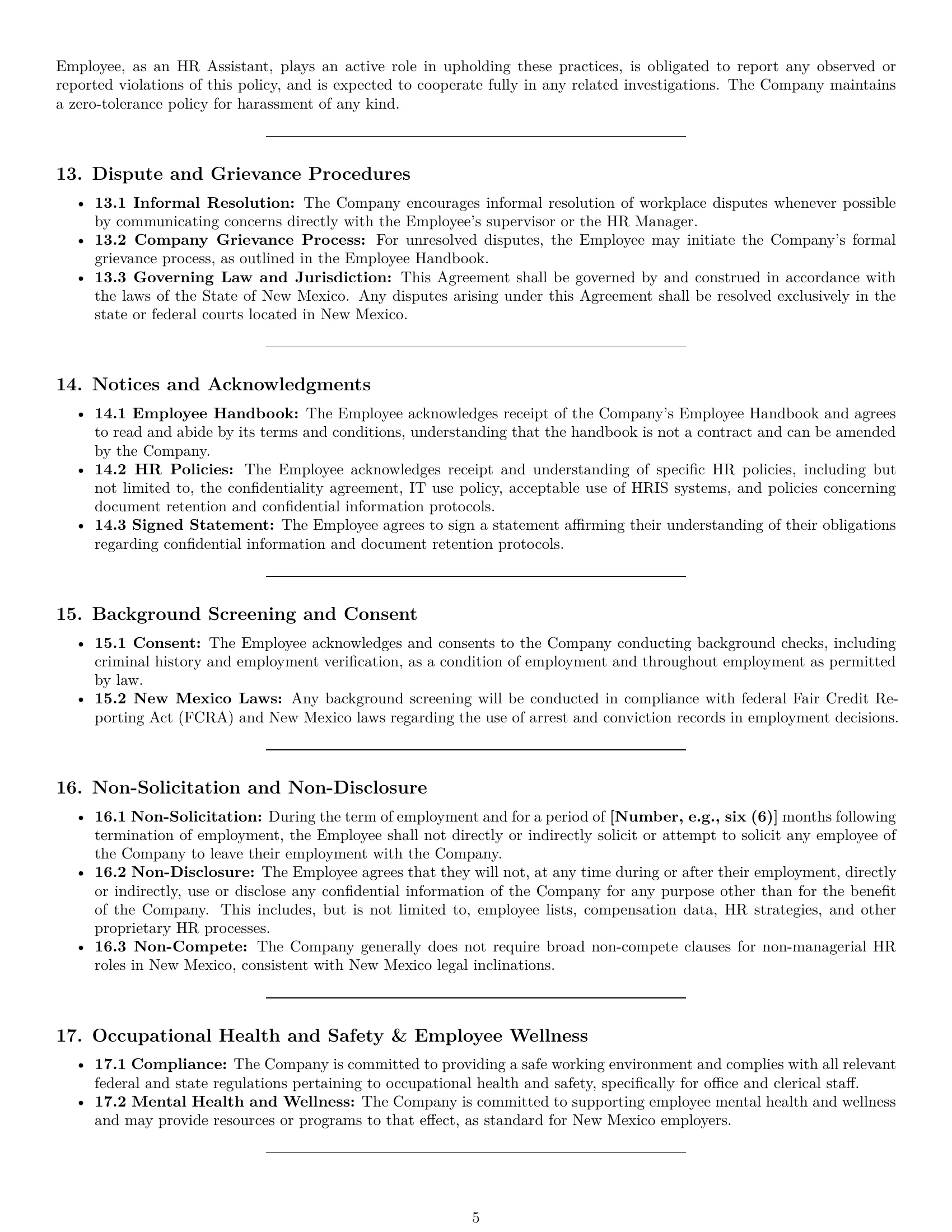Preview page 5 of Pro New Mexico HR assistant employment contract template