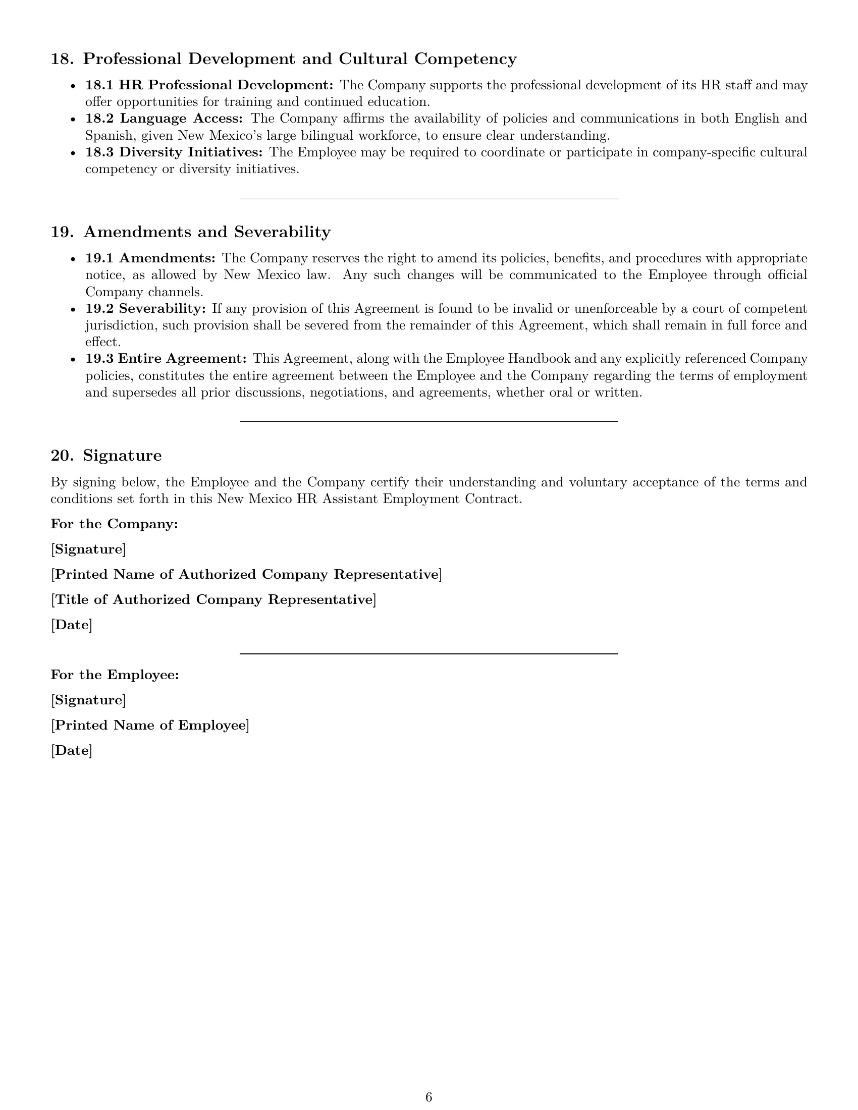 Preview page 6 of Pro New Mexico HR assistant employment contract template