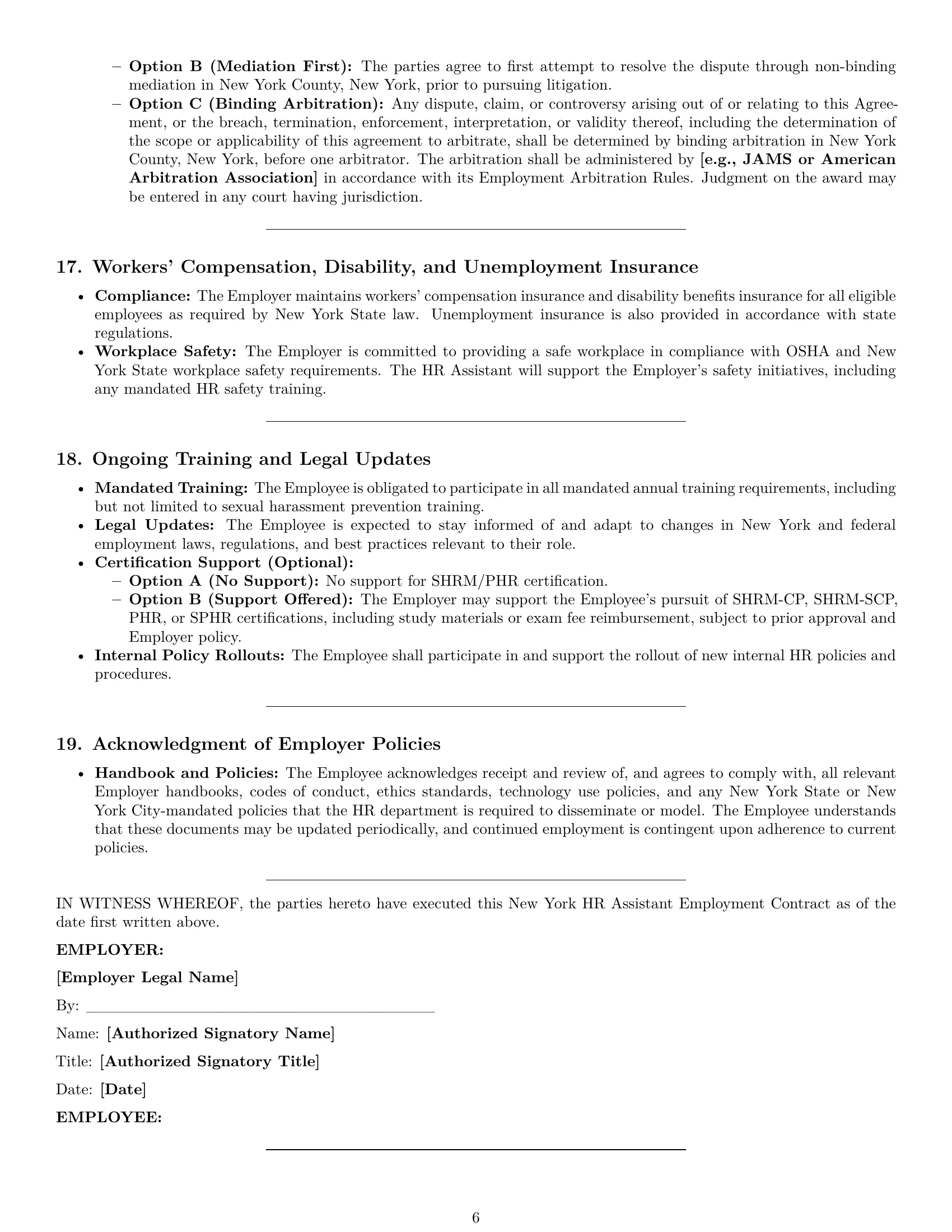 Preview page 6 of Pro New York HR assistant employment contract template