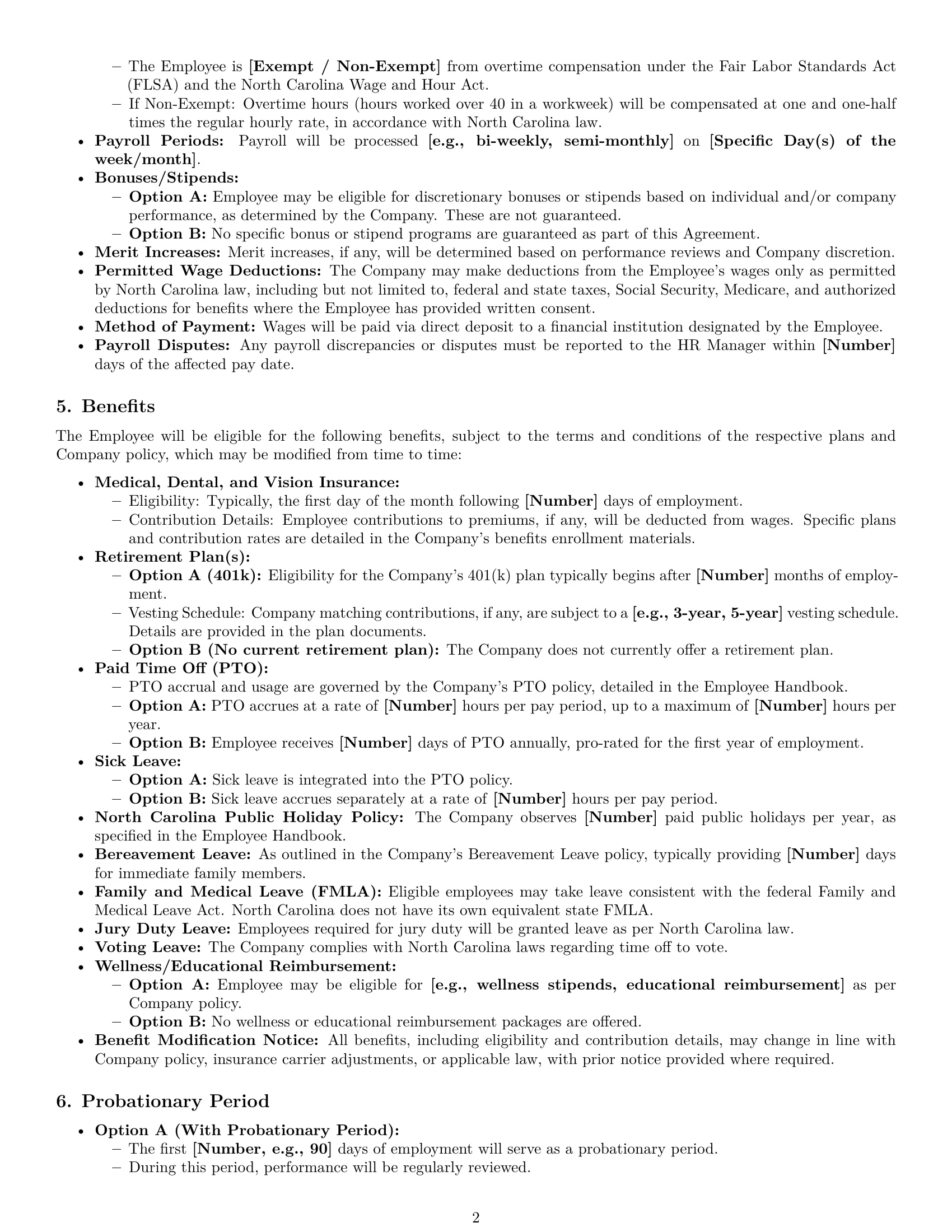 Preview page 2 of Pro North Carolina HR assistant employment contract template