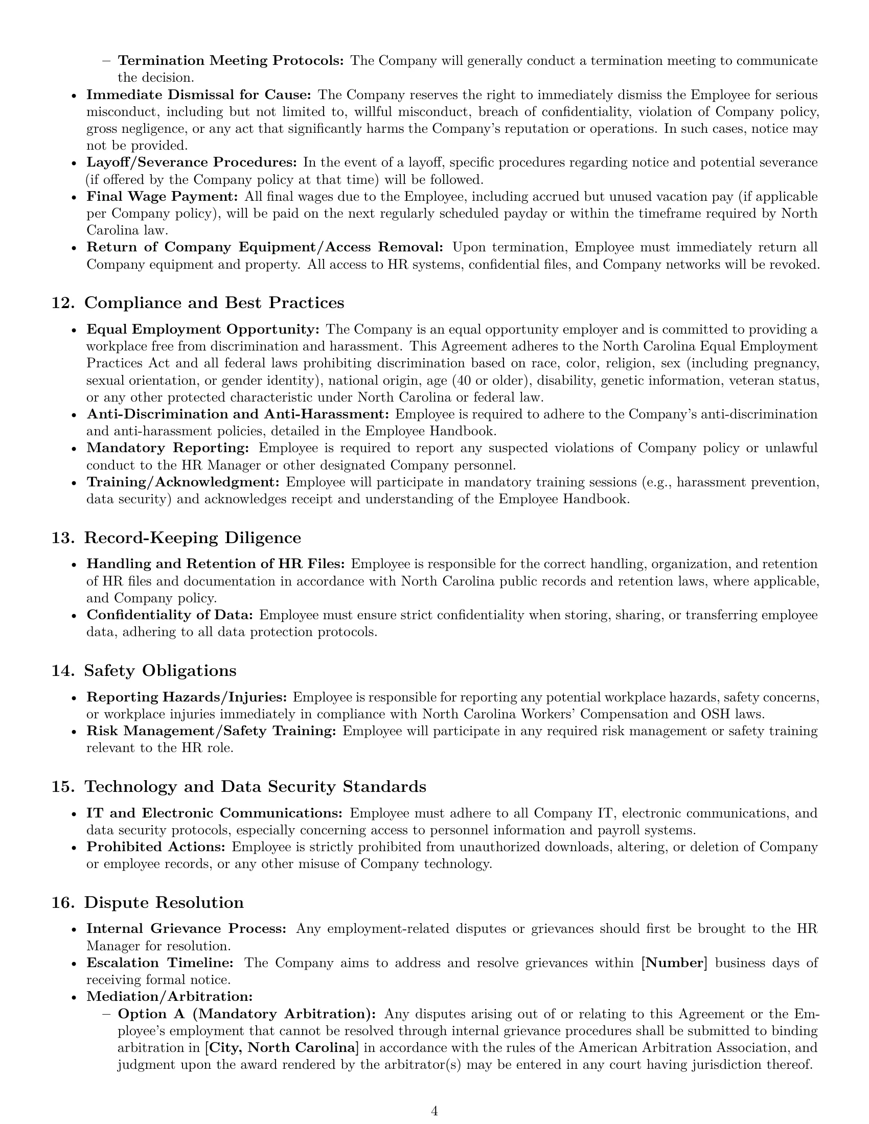 Preview page 4 of Pro North Carolina HR assistant employment contract template