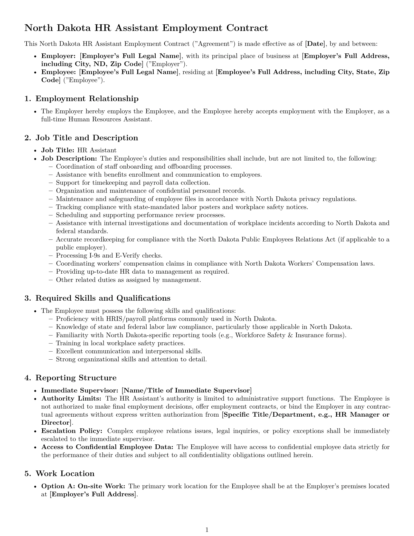 Preview page 1 of Pro North Dakota HR assistant employment contract template