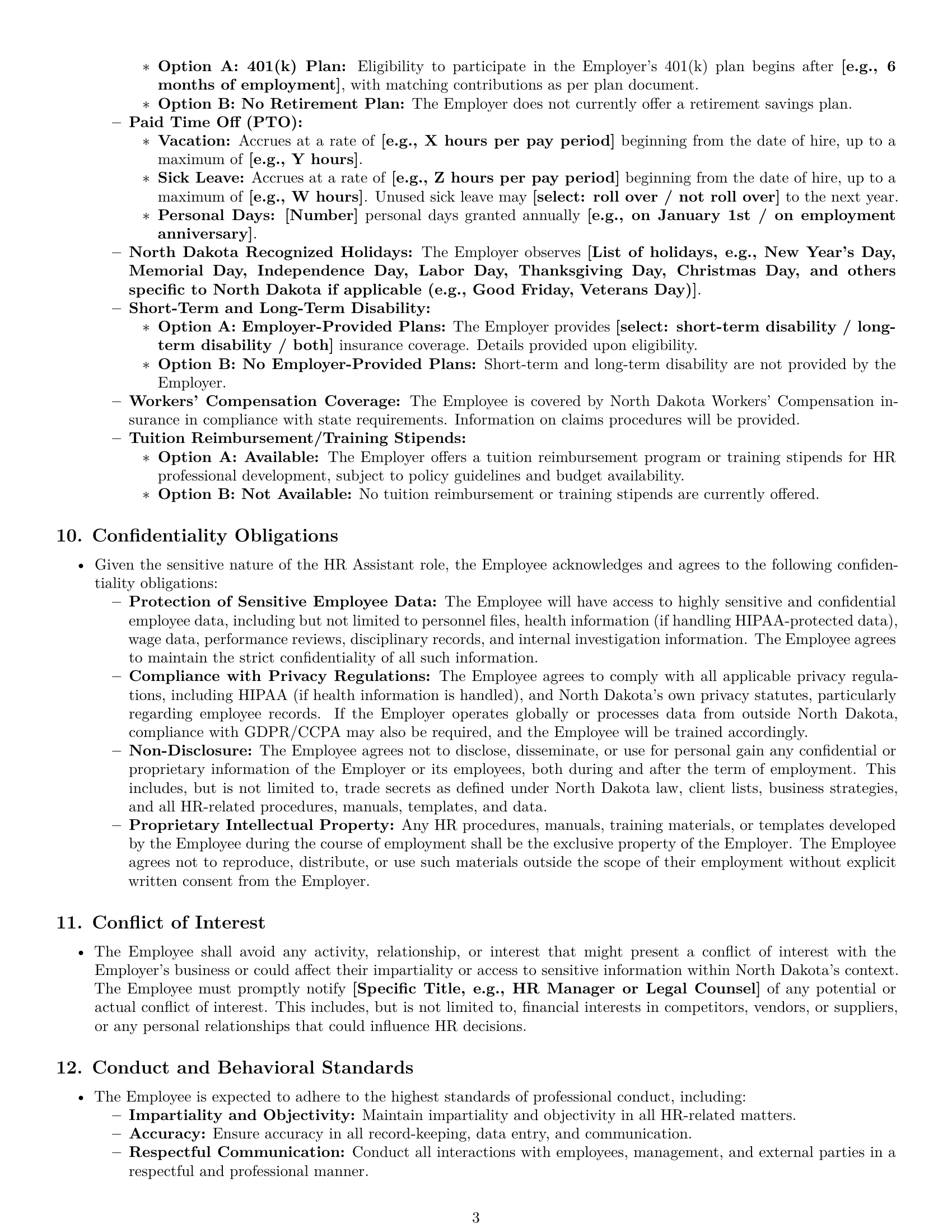 Preview page 3 of Pro North Dakota HR assistant employment contract template
