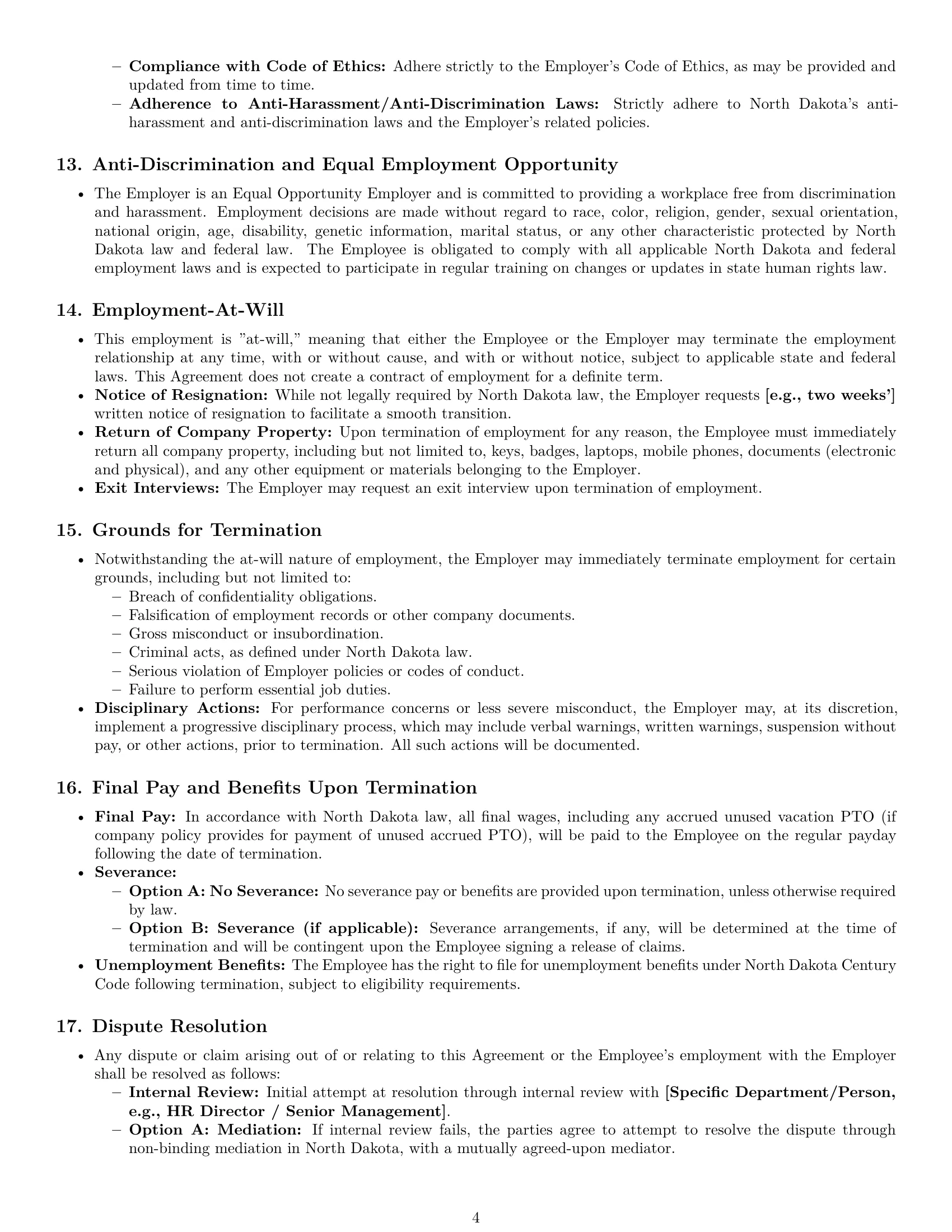 Preview page 4 of Pro North Dakota HR assistant employment contract template