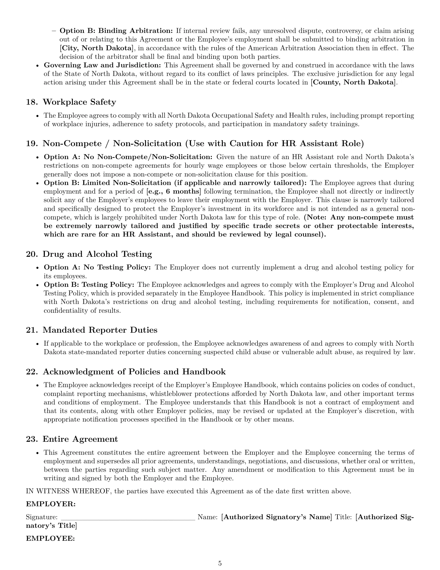 Preview page 5 of Pro North Dakota HR assistant employment contract template