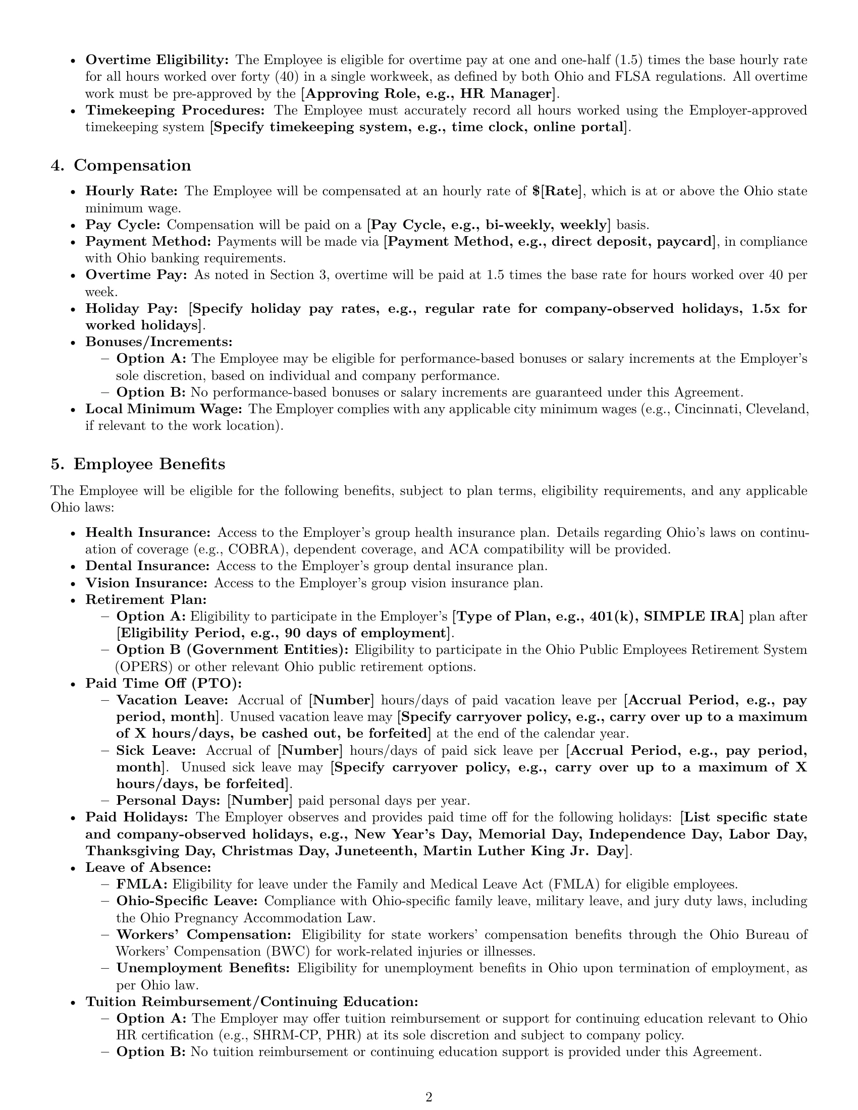 Preview page 2 of Pro Ohio HR assistant employment contract template