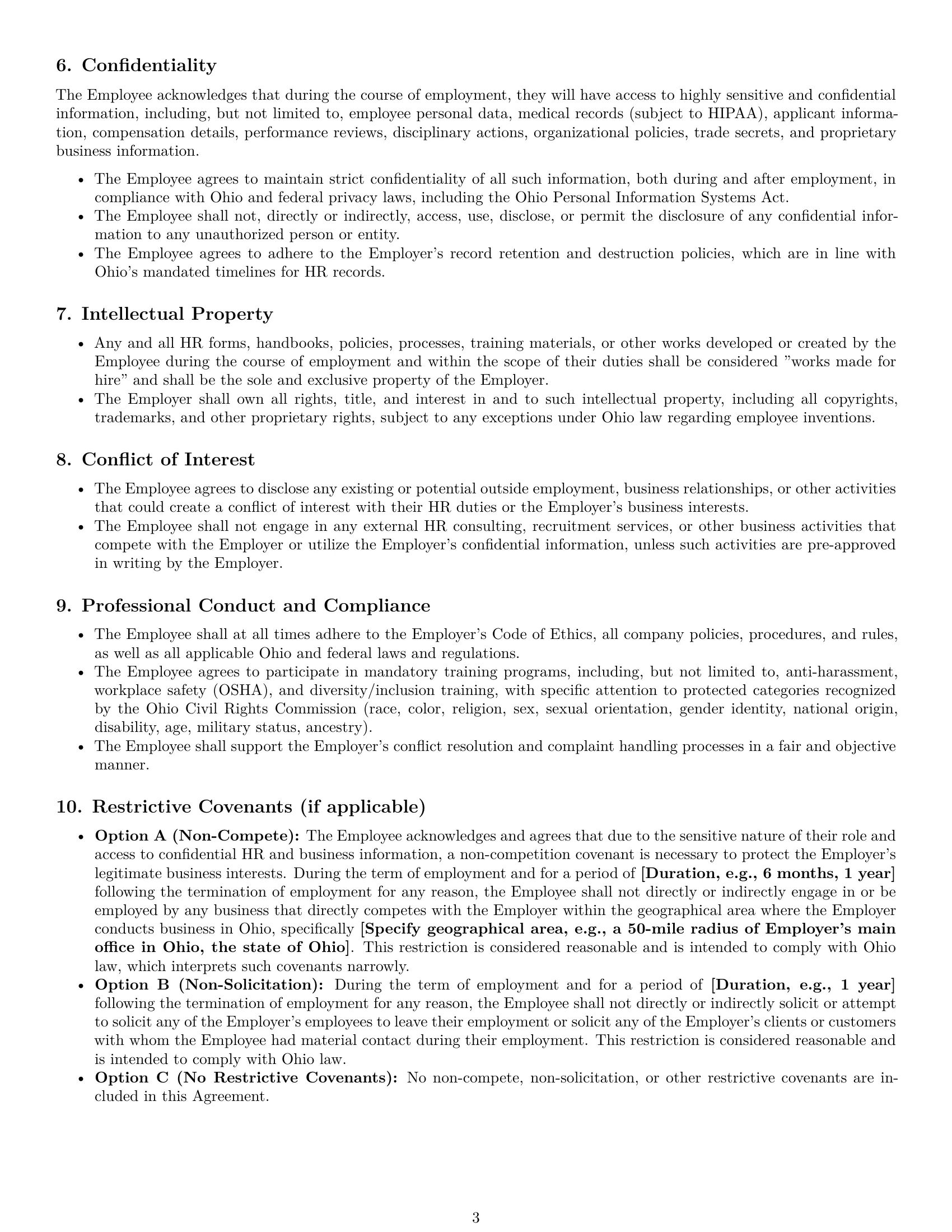 Preview page 3 of Pro Ohio HR assistant employment contract template