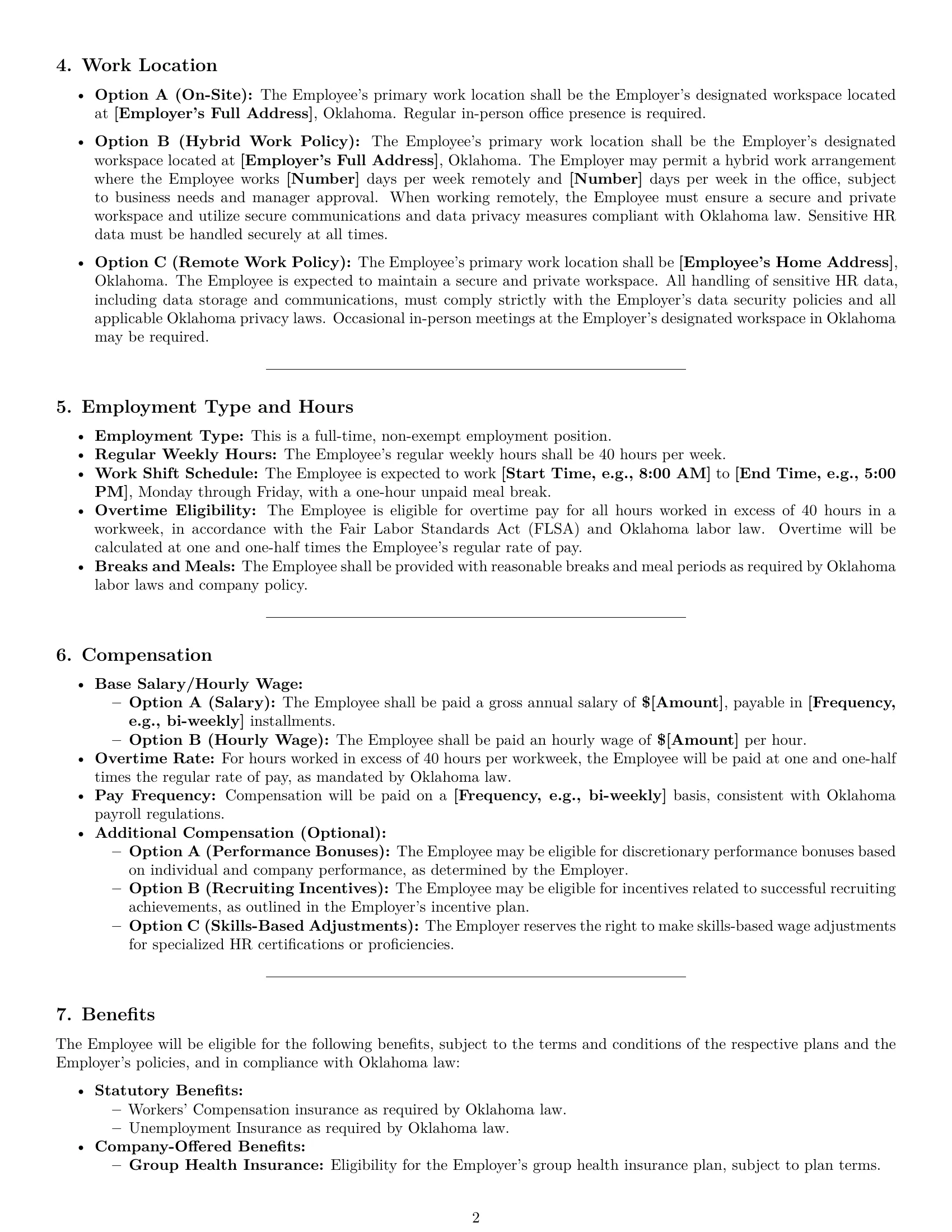 Preview page 2 of Pro Oklahoma HR assistant employment contract template