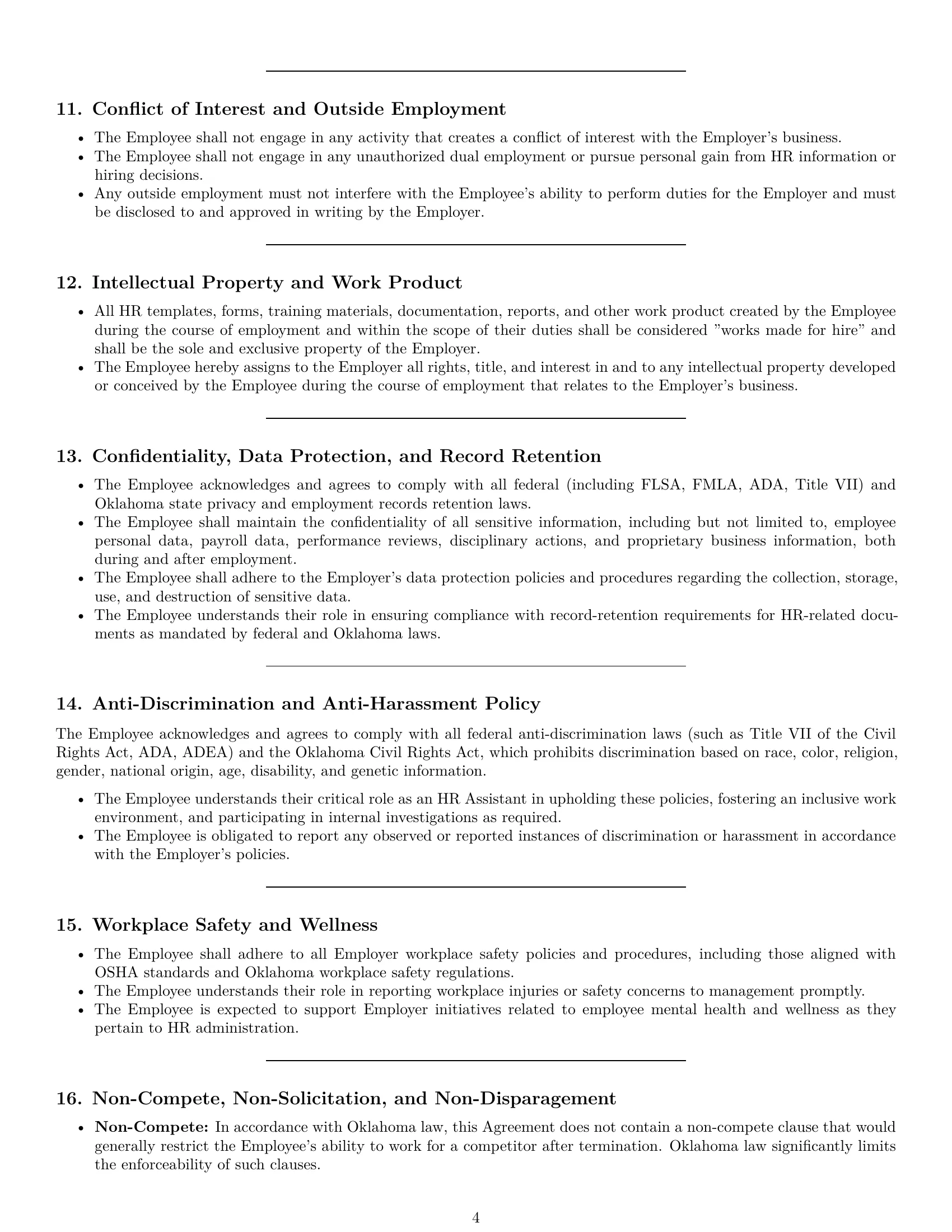 Preview page 4 of Pro Oklahoma HR assistant employment contract template