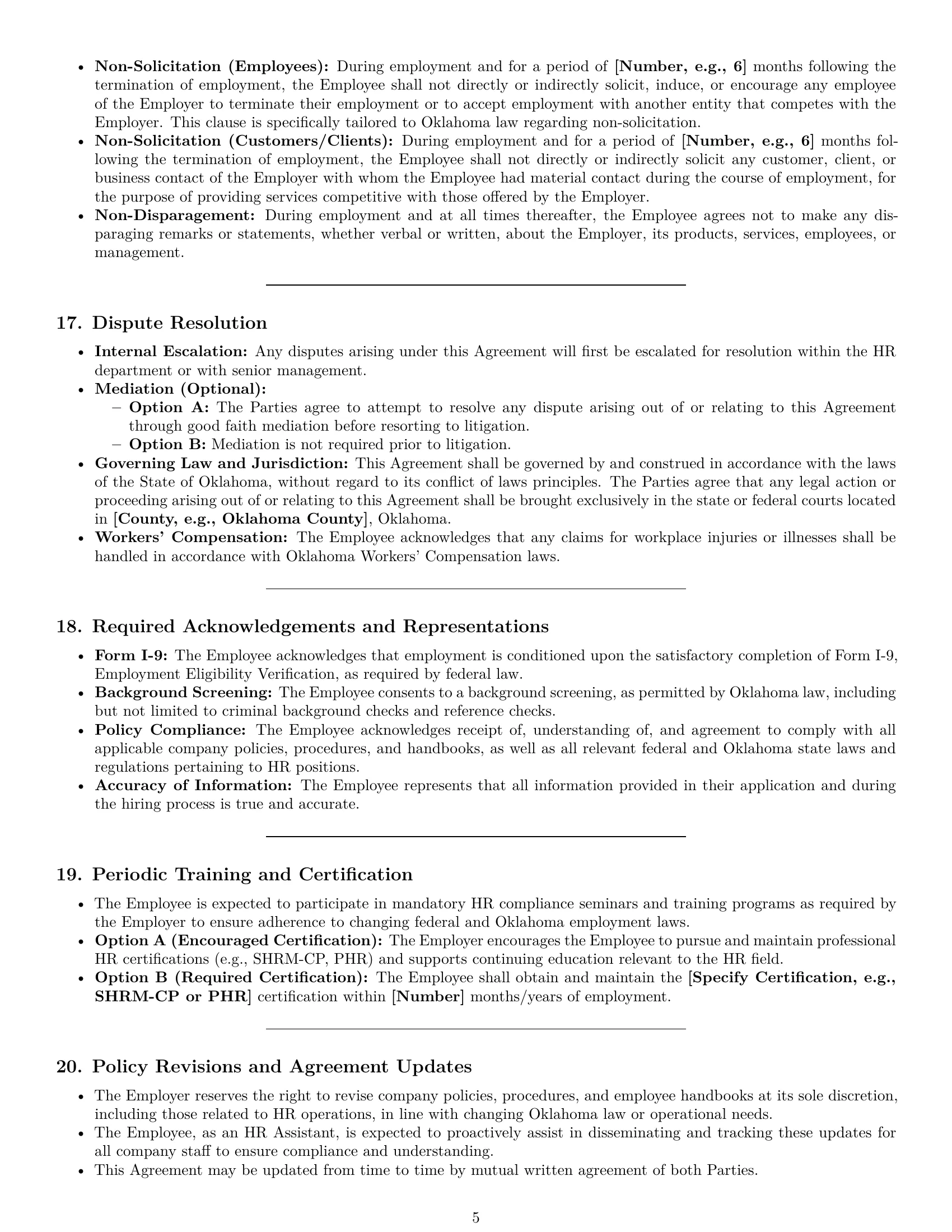 Preview page 5 of Pro Oklahoma HR assistant employment contract template