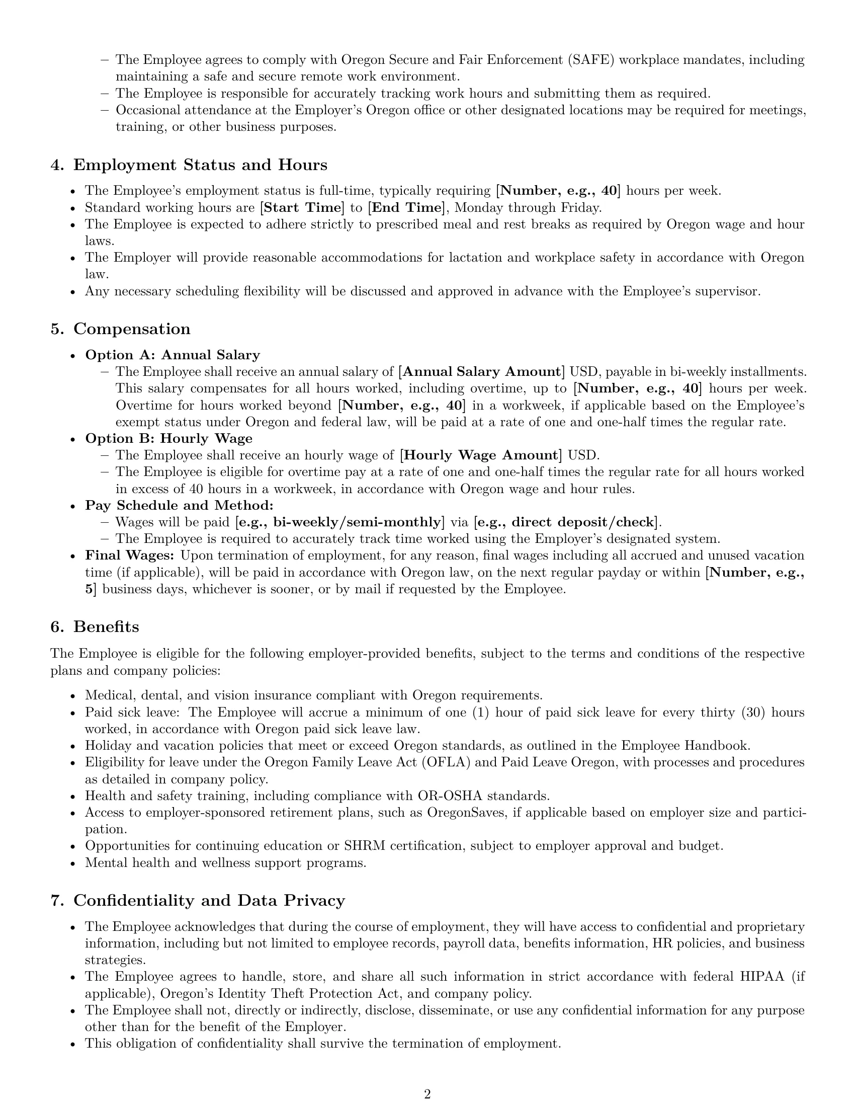 Preview page 2 of Pro Oregon HR assistant employment contract template
