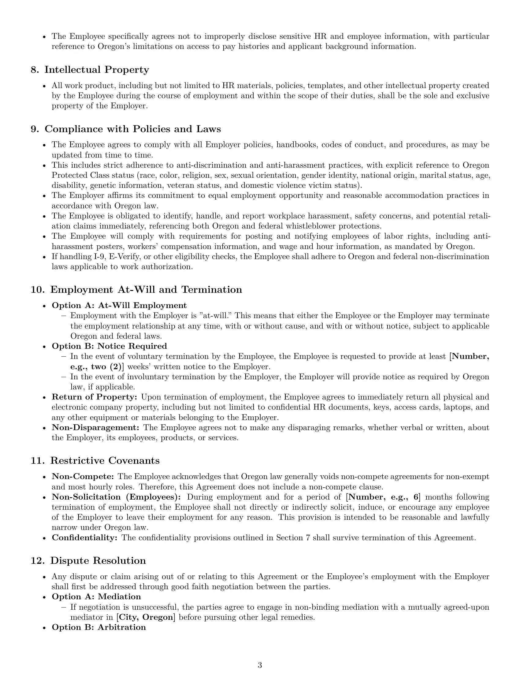 Preview page 3 of Pro Oregon HR assistant employment contract template