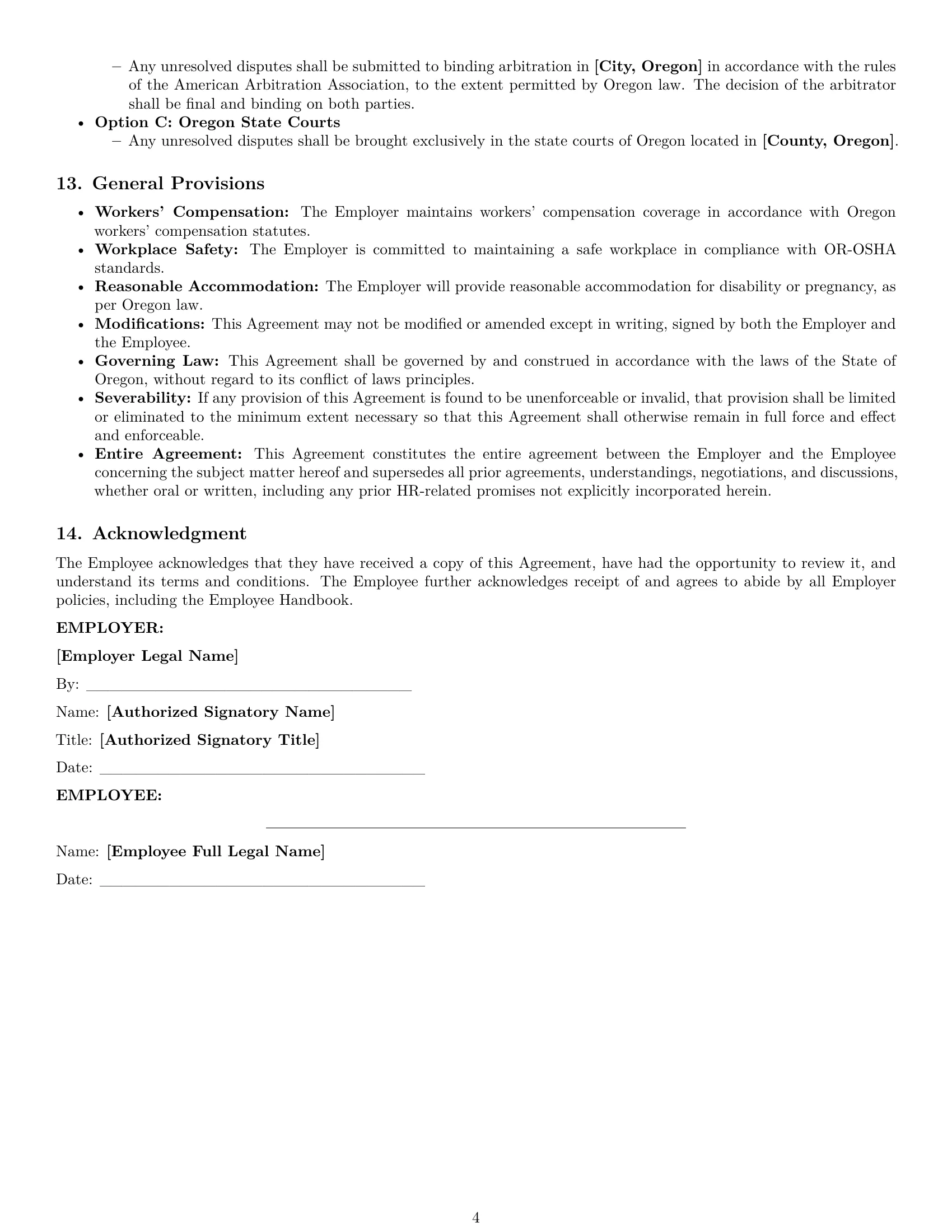 Preview page 4 of Pro Oregon HR assistant employment contract template