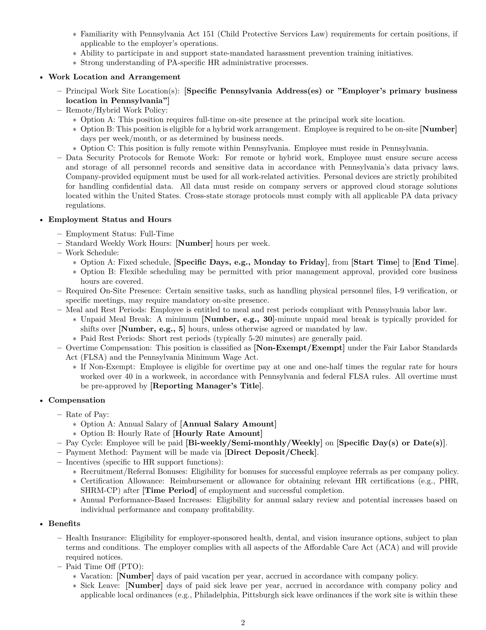 Preview page 2 of Pro Pennsylvania HR assistant employment contract template