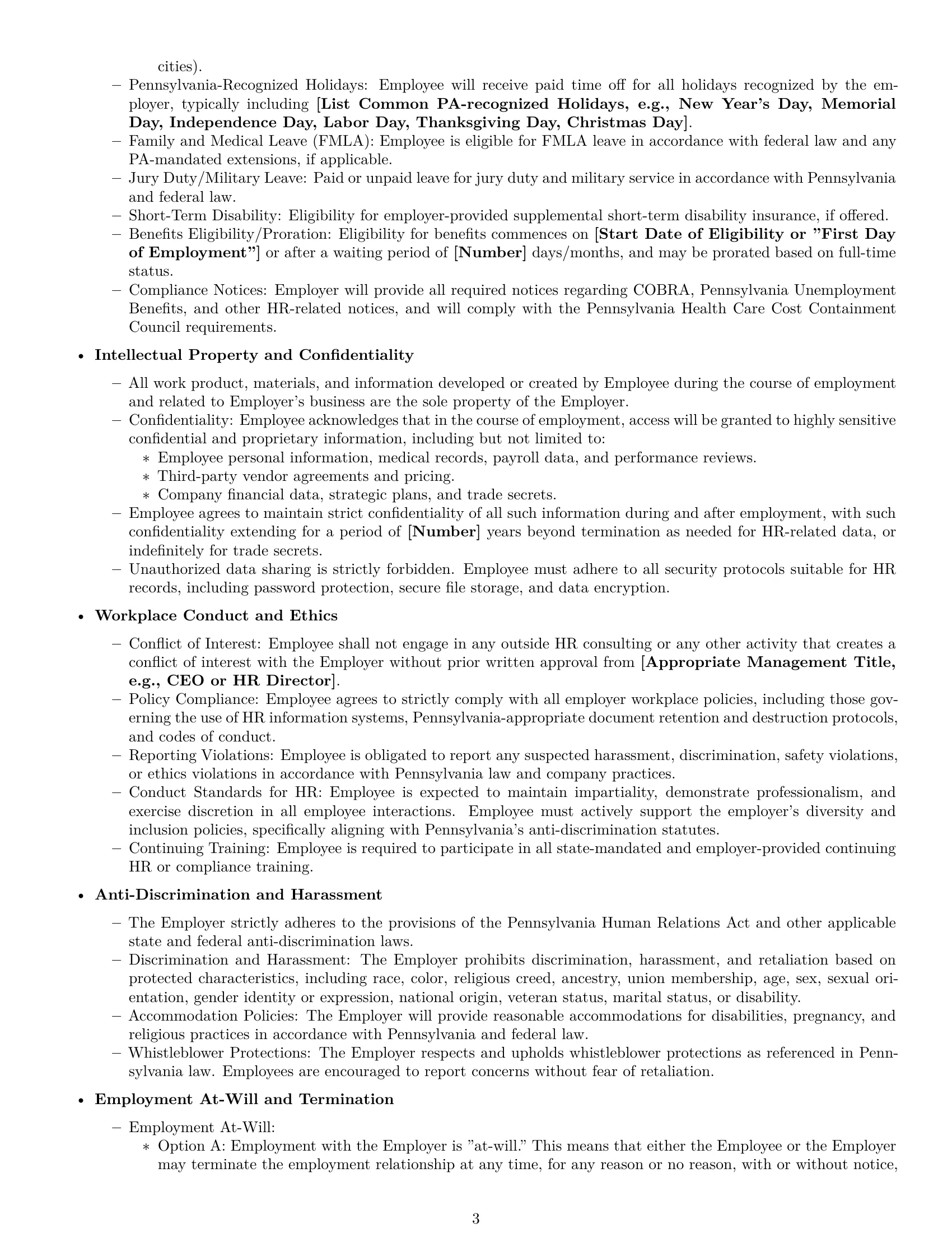 Preview page 3 of Pro Pennsylvania HR assistant employment contract template