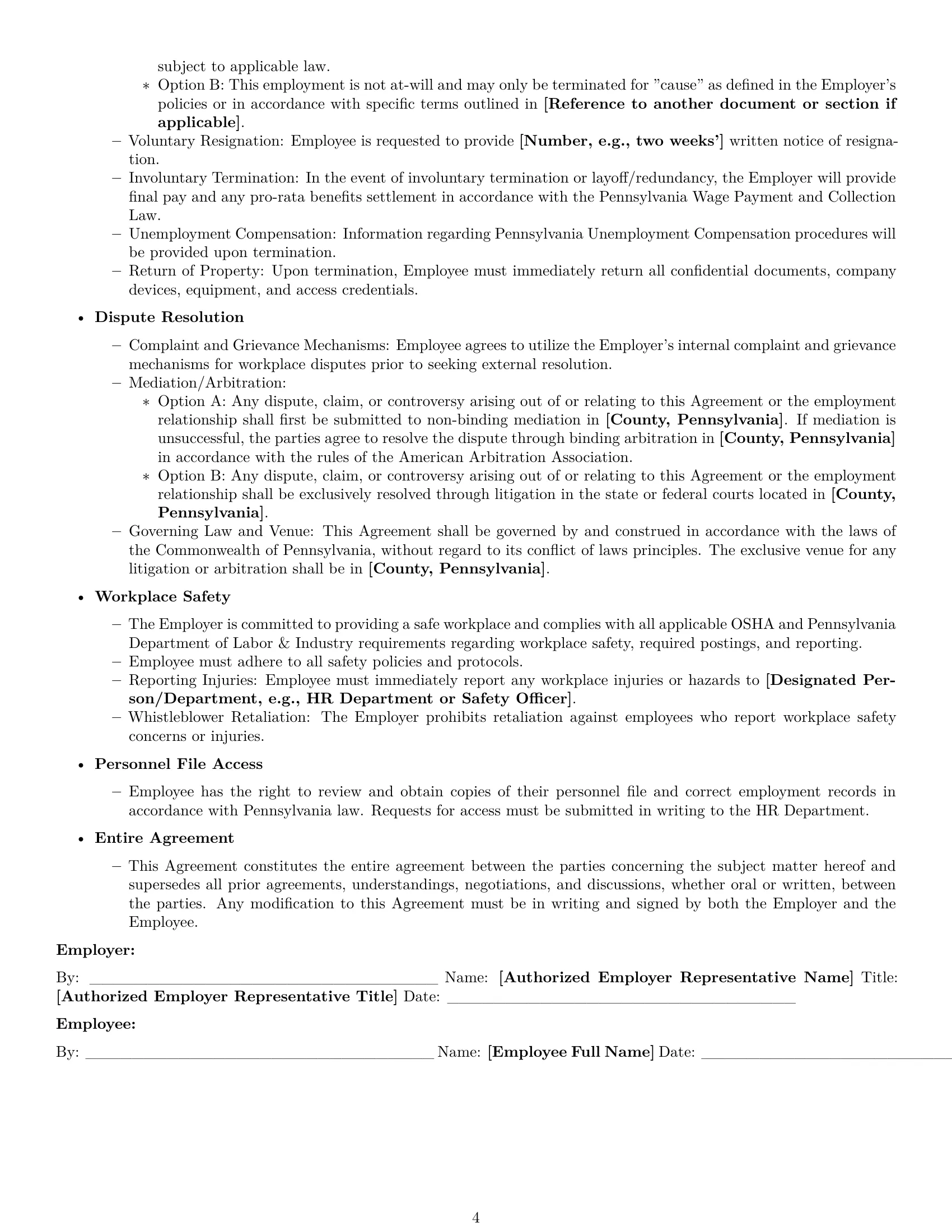 Preview page 4 of Pro Pennsylvania HR assistant employment contract template