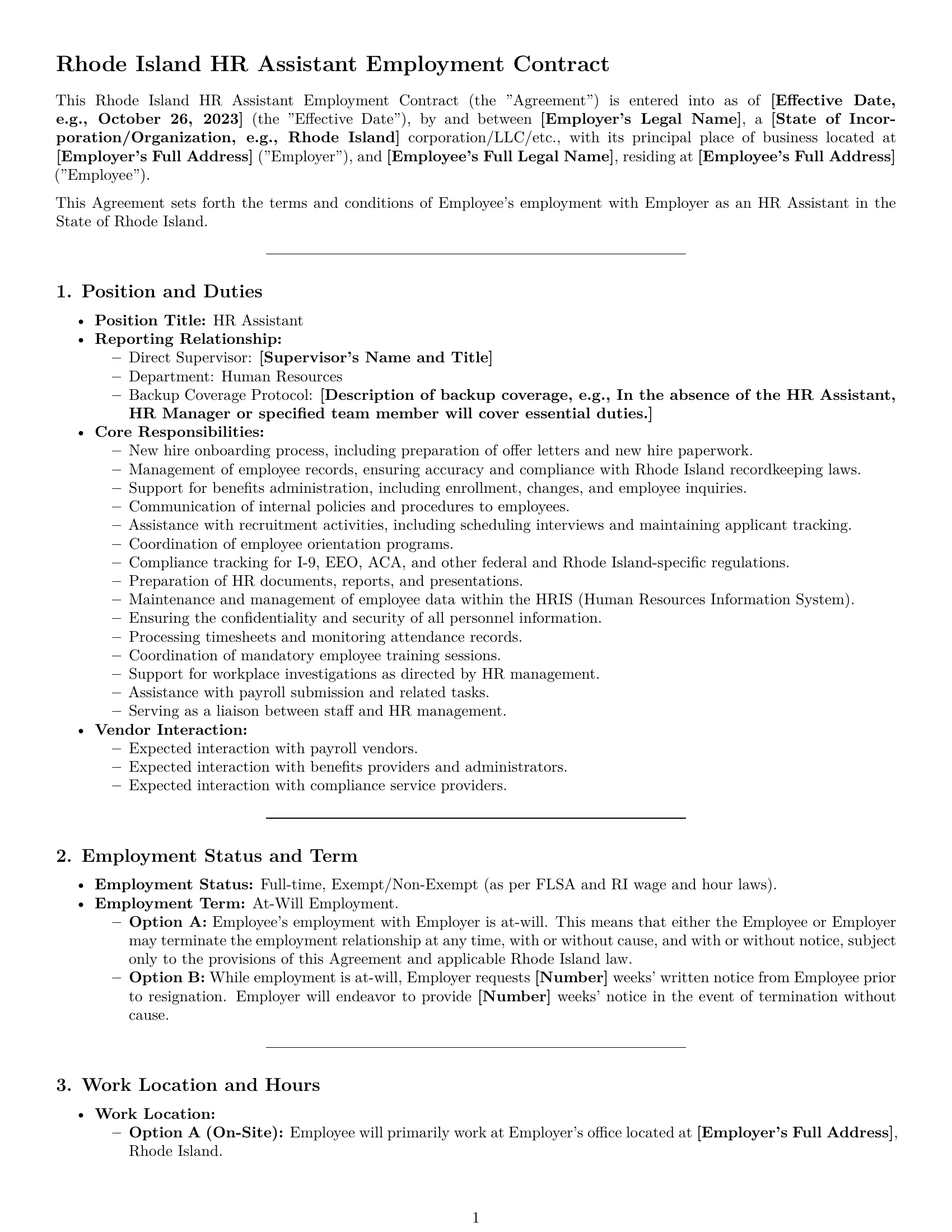 Preview page 1 of Pro Rhode Island HR assistant employment contract template