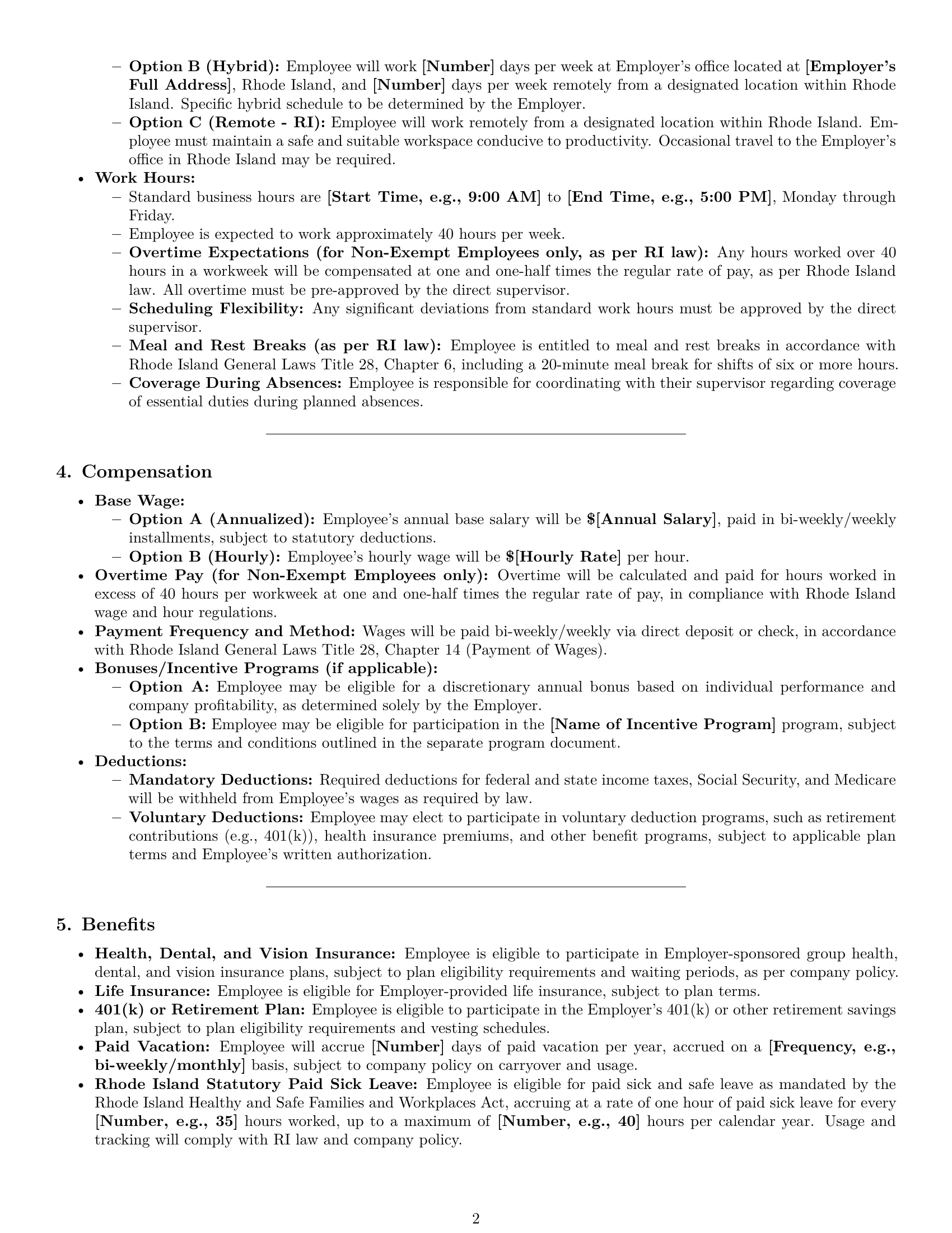 Preview page 2 of Pro Rhode Island HR assistant employment contract template