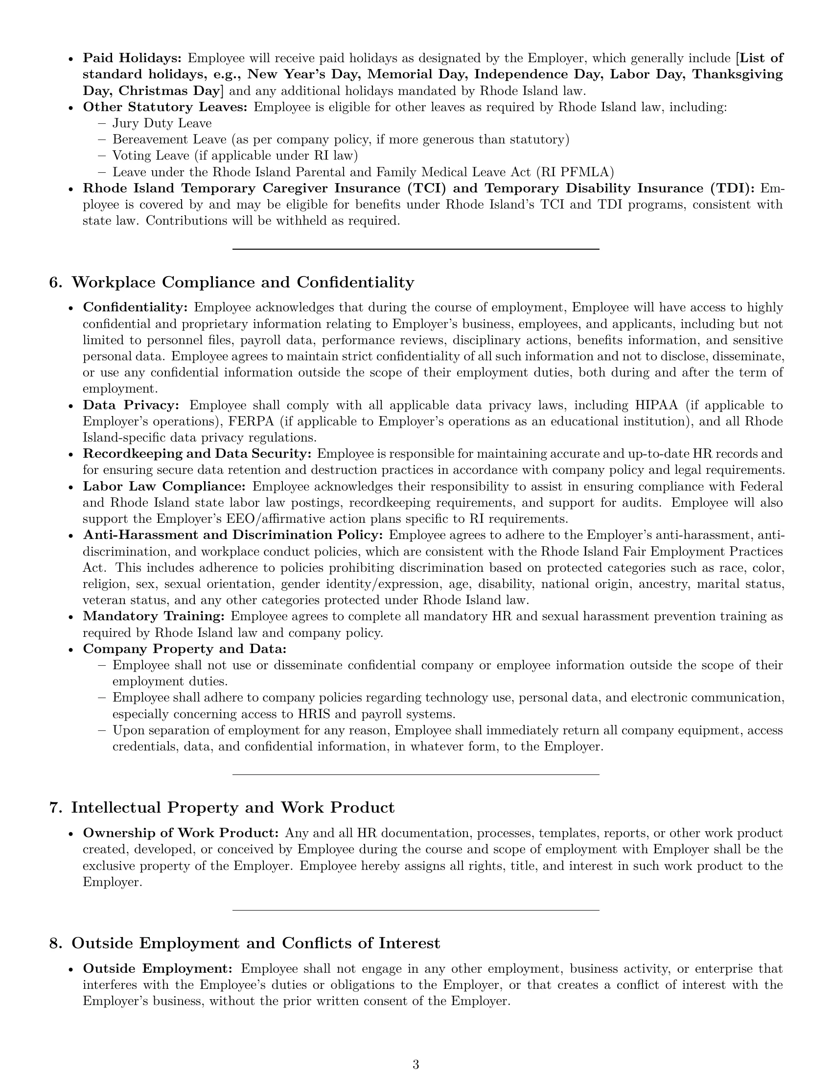 Preview page 3 of Pro Rhode Island HR assistant employment contract template