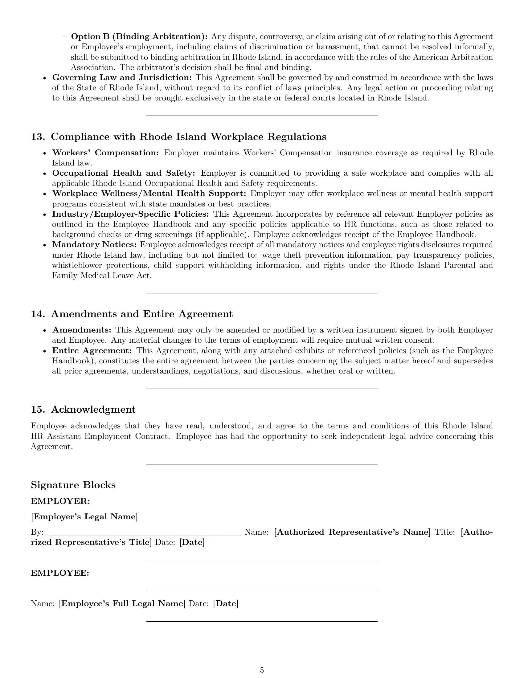 Preview page 5 of Pro Rhode Island HR assistant employment contract template