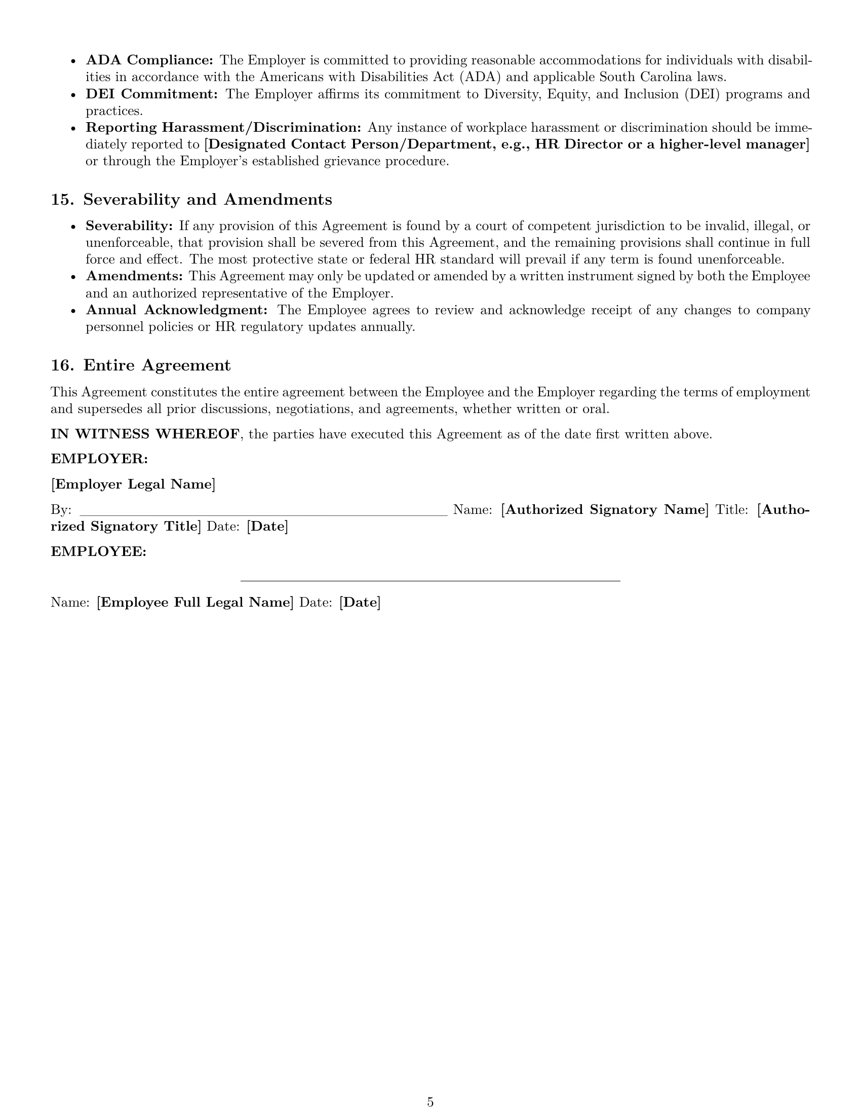Preview page 5 of Pro South Carolina HR assistant employment contract template