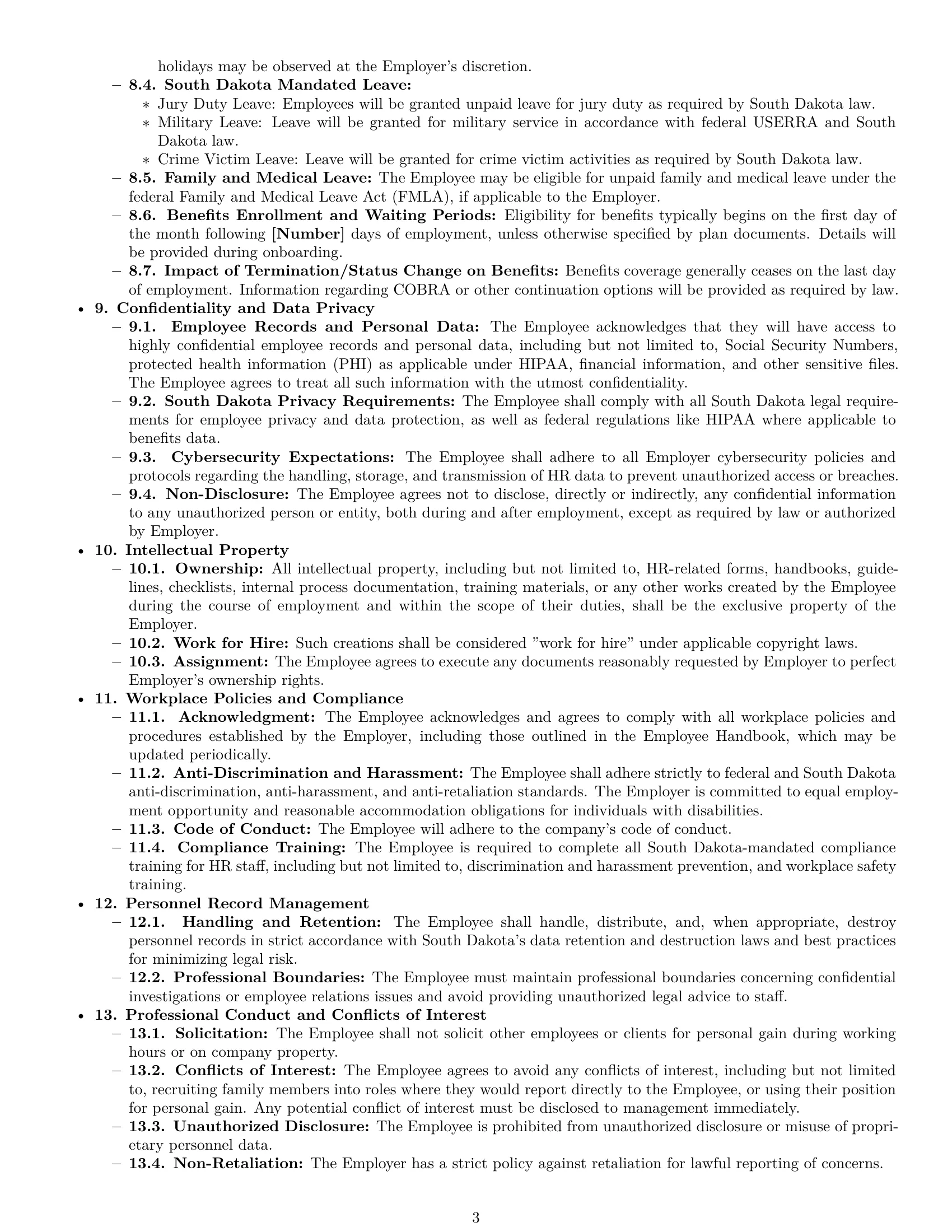 Preview page 3 of Pro South Dakota HR assistant employment contract template
