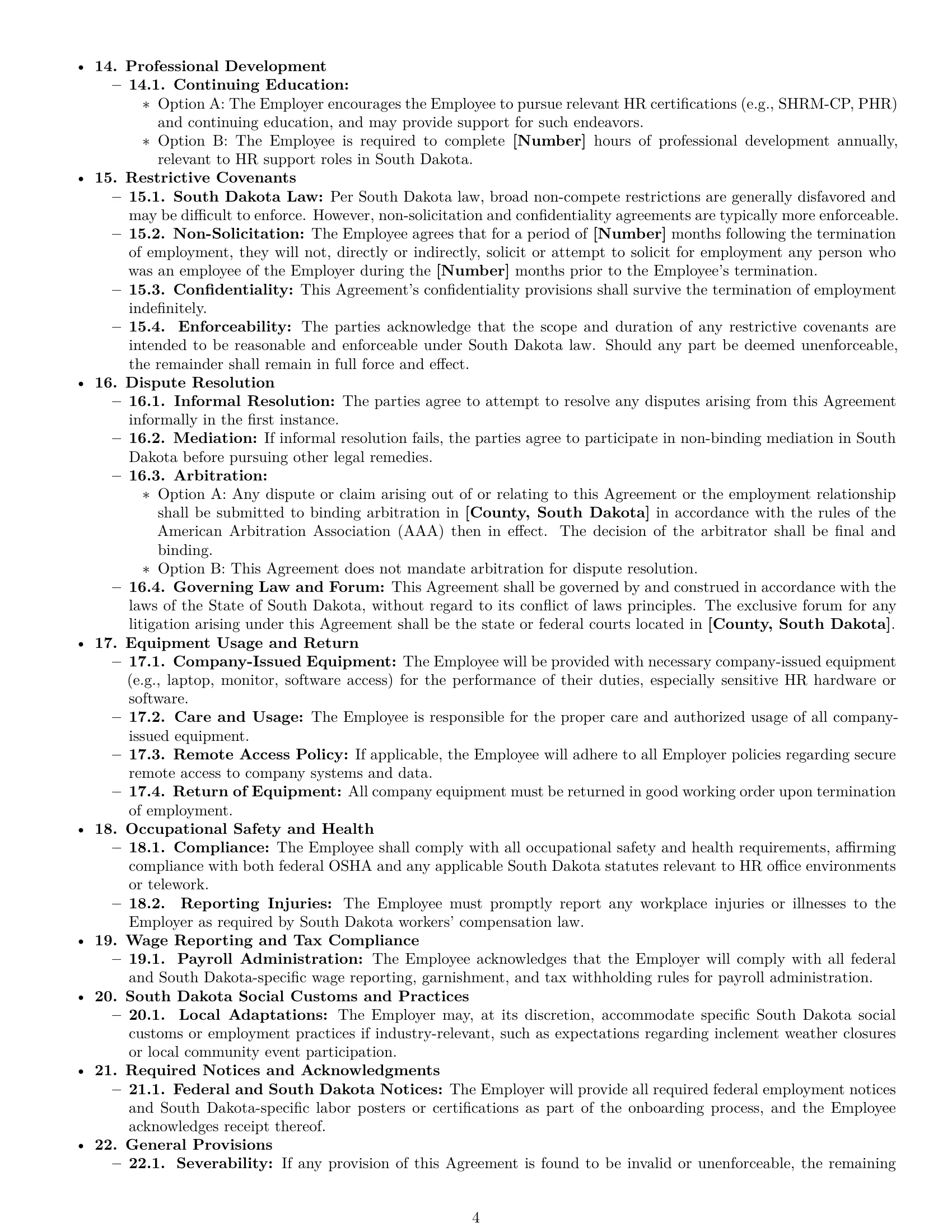 Preview page 4 of Pro South Dakota HR assistant employment contract template