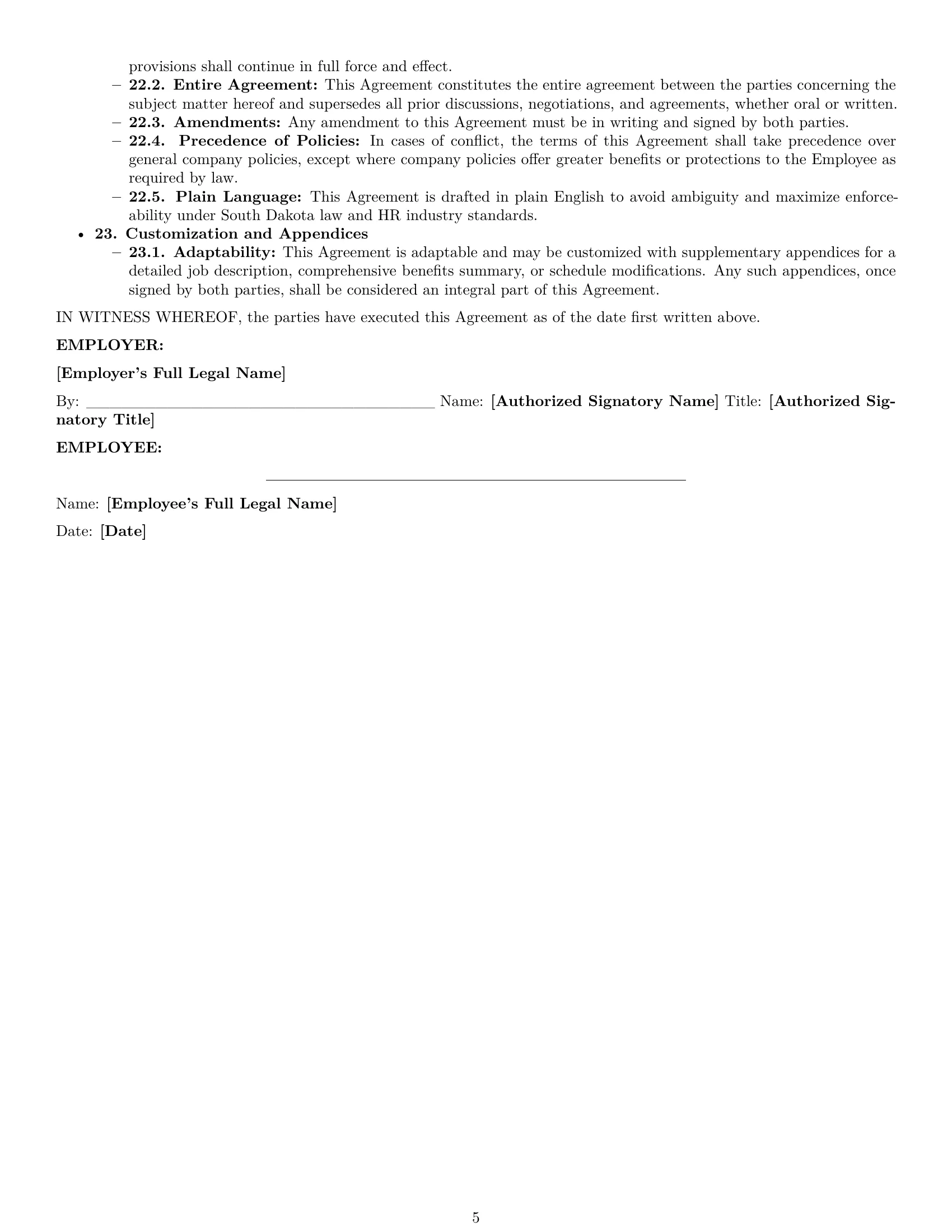 Preview page 5 of Pro South Dakota HR assistant employment contract template