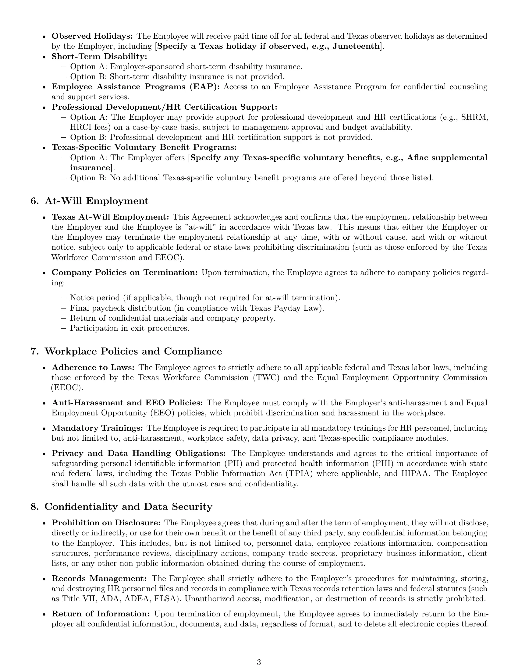 Preview page 3 of Pro Texas HR assistant employment contract template