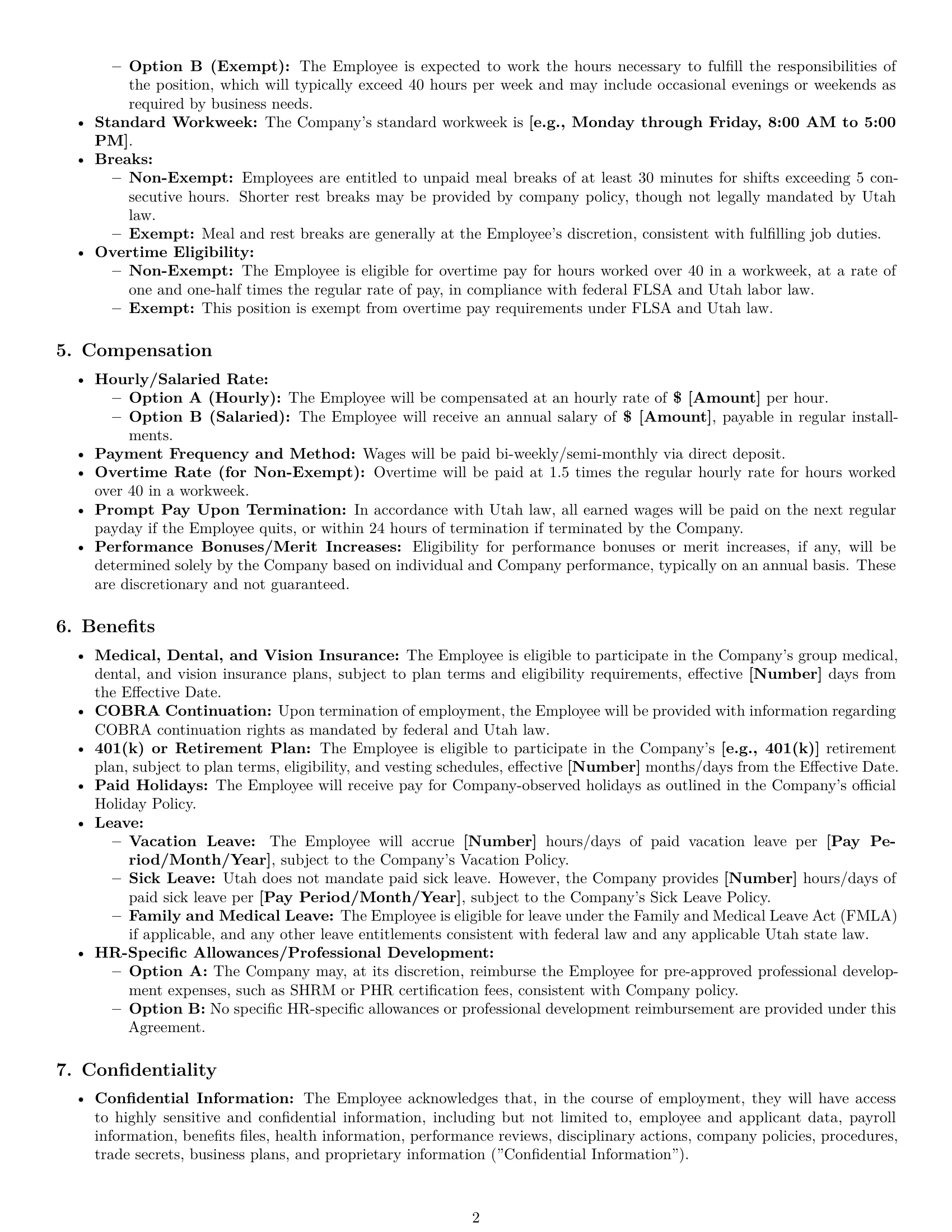 Preview page 2 of Pro Utah HR assistant employment contract template