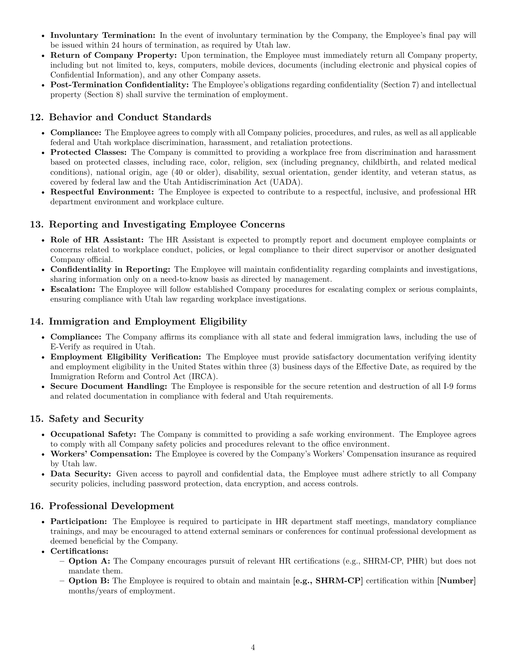 Preview page 4 of Pro Utah HR assistant employment contract template