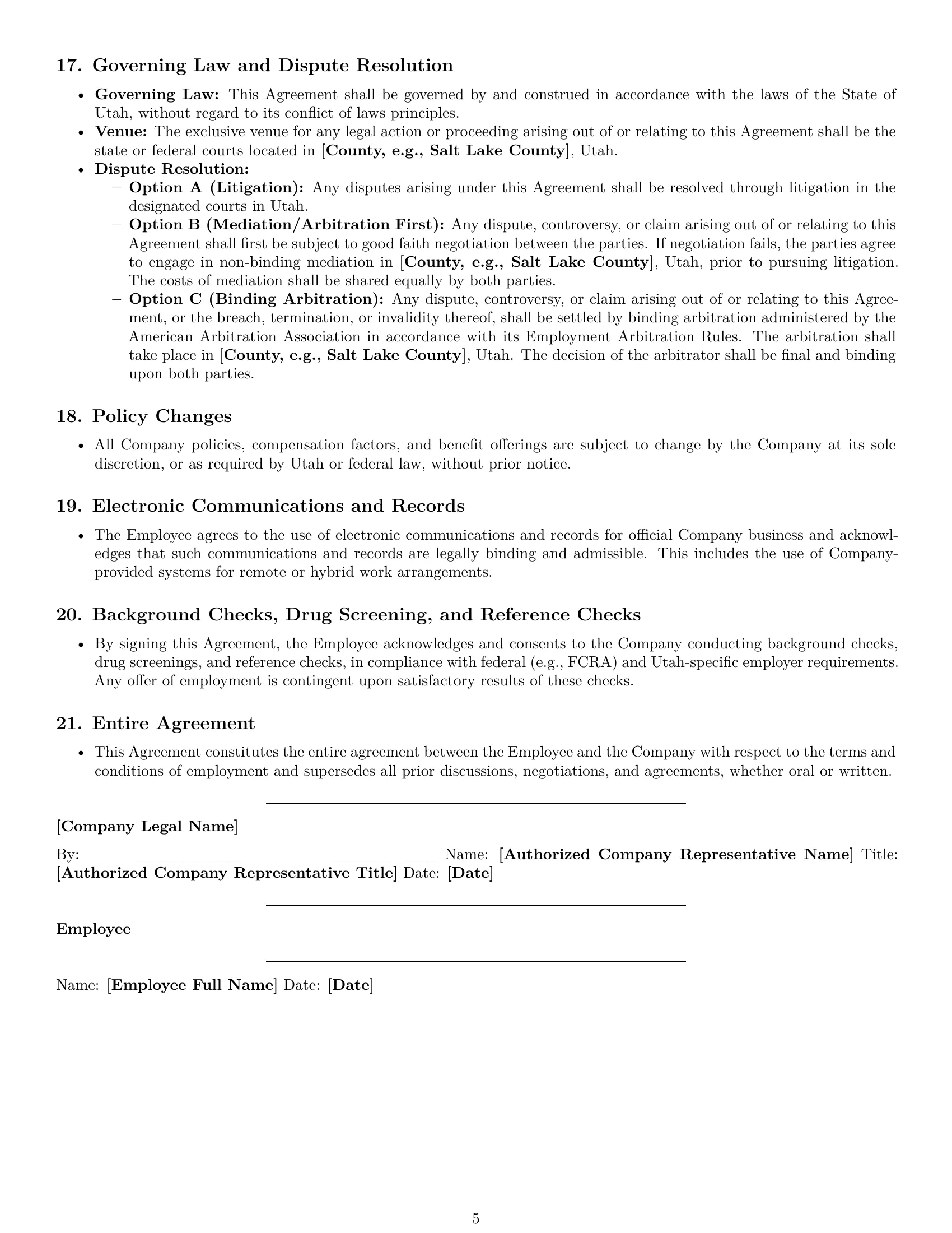 Preview page 5 of Pro Utah HR assistant employment contract template