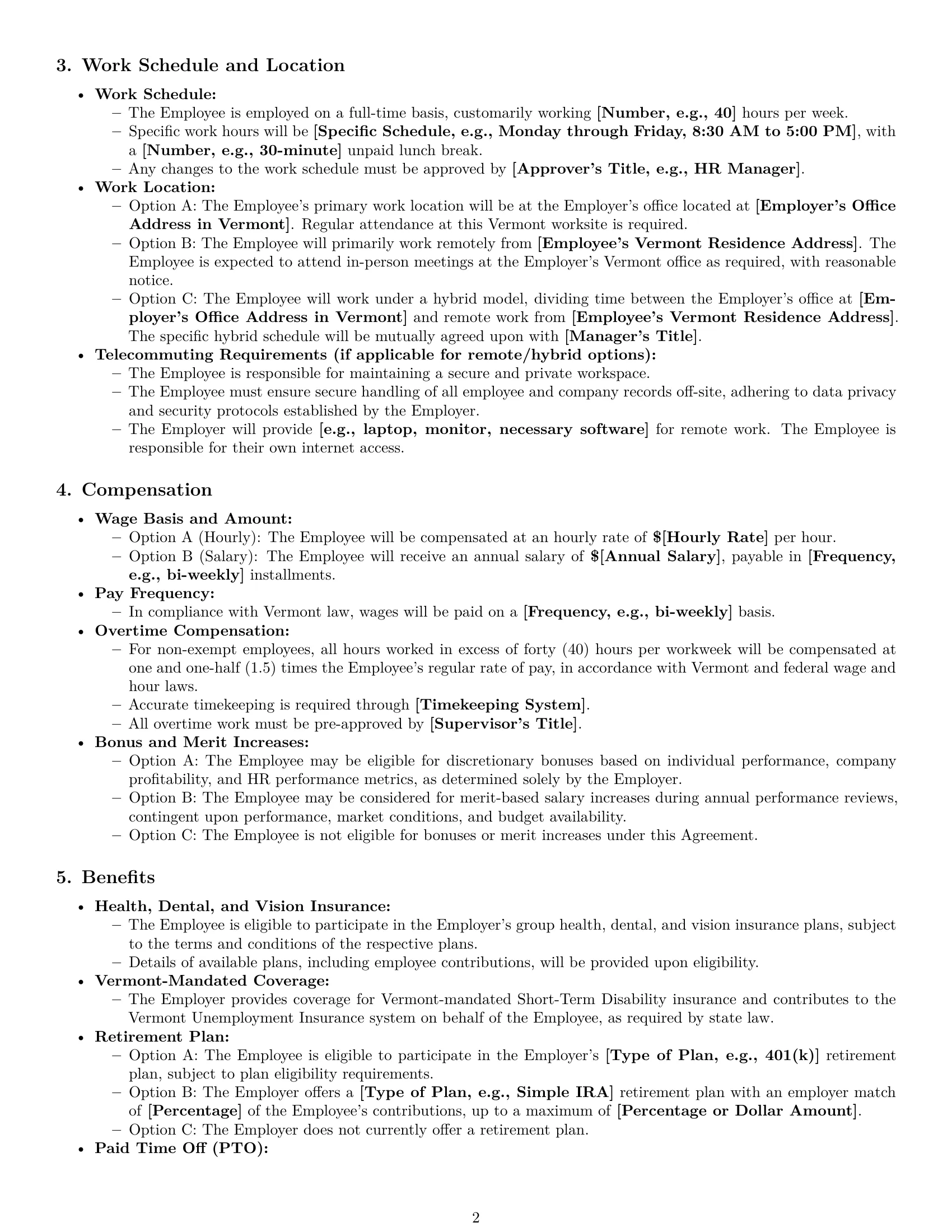 Preview page 2 of Pro Vermont HR assistant employment contract template