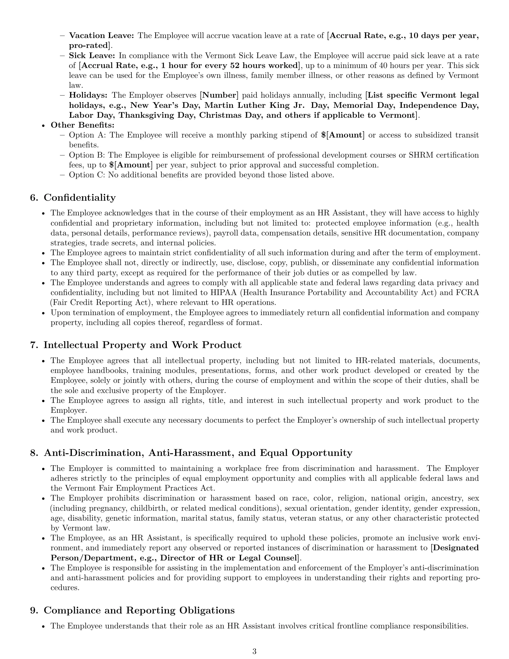 Preview page 3 of Pro Vermont HR assistant employment contract template