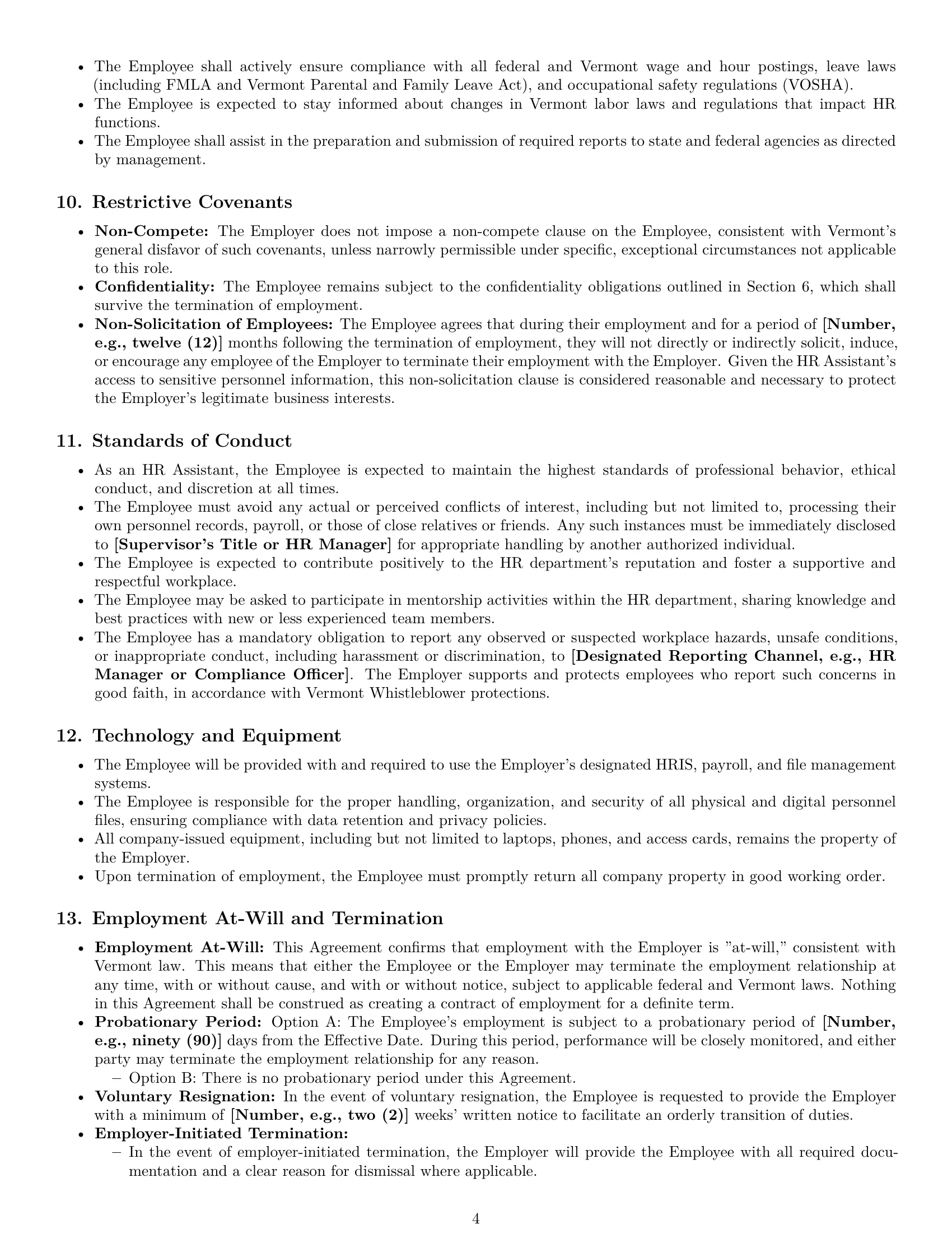 Preview page 4 of Pro Vermont HR assistant employment contract template