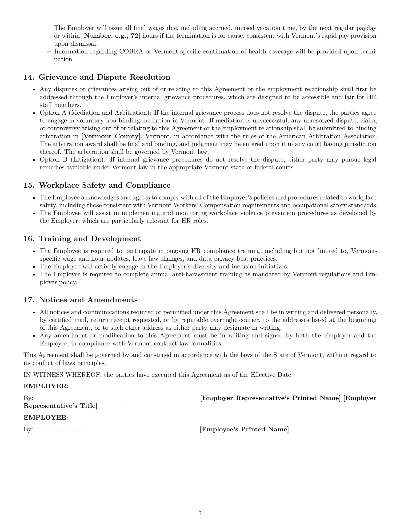 Preview page 5 of Pro Vermont HR assistant employment contract template