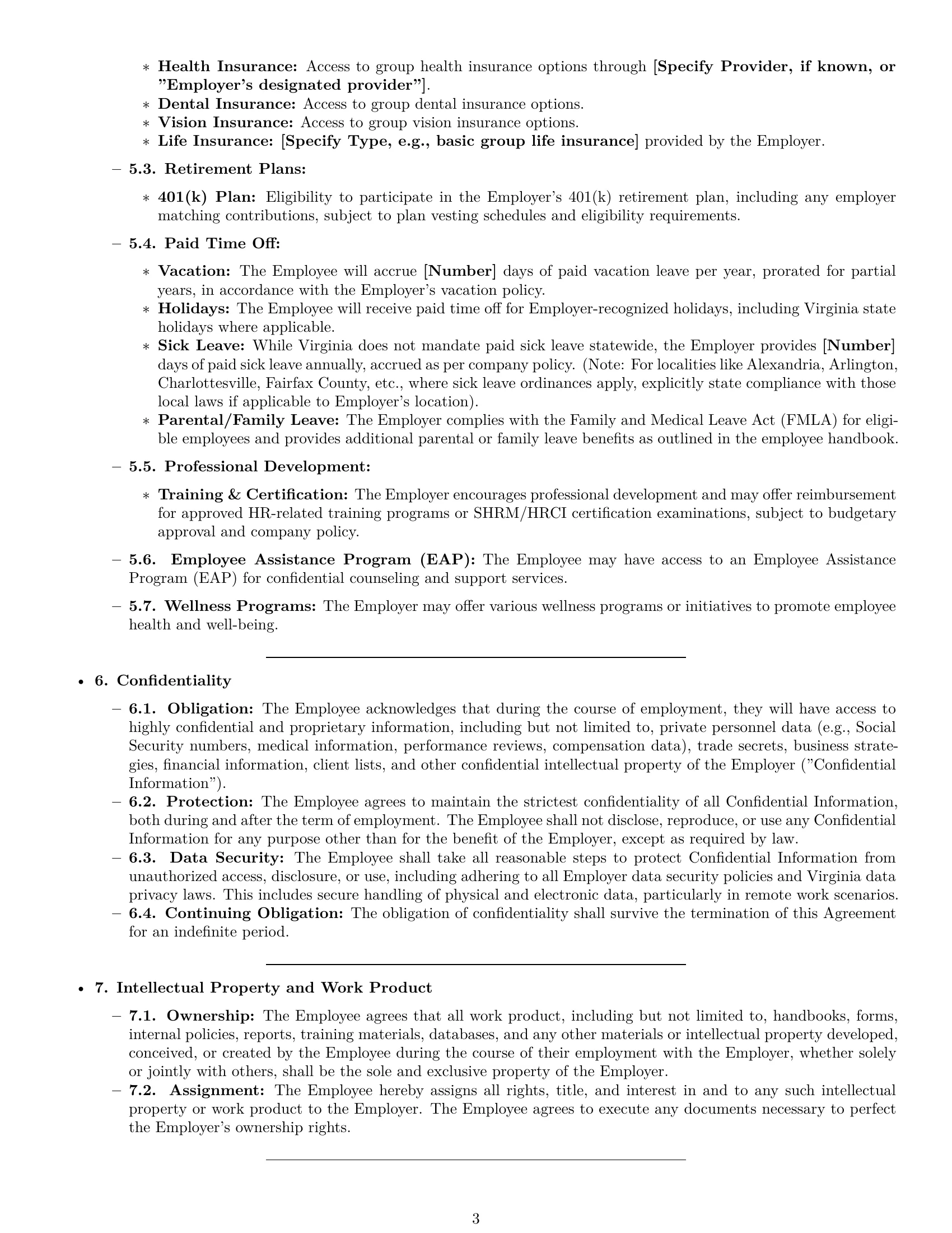 Preview page 3 of Pro Virginia HR assistant employment contract template