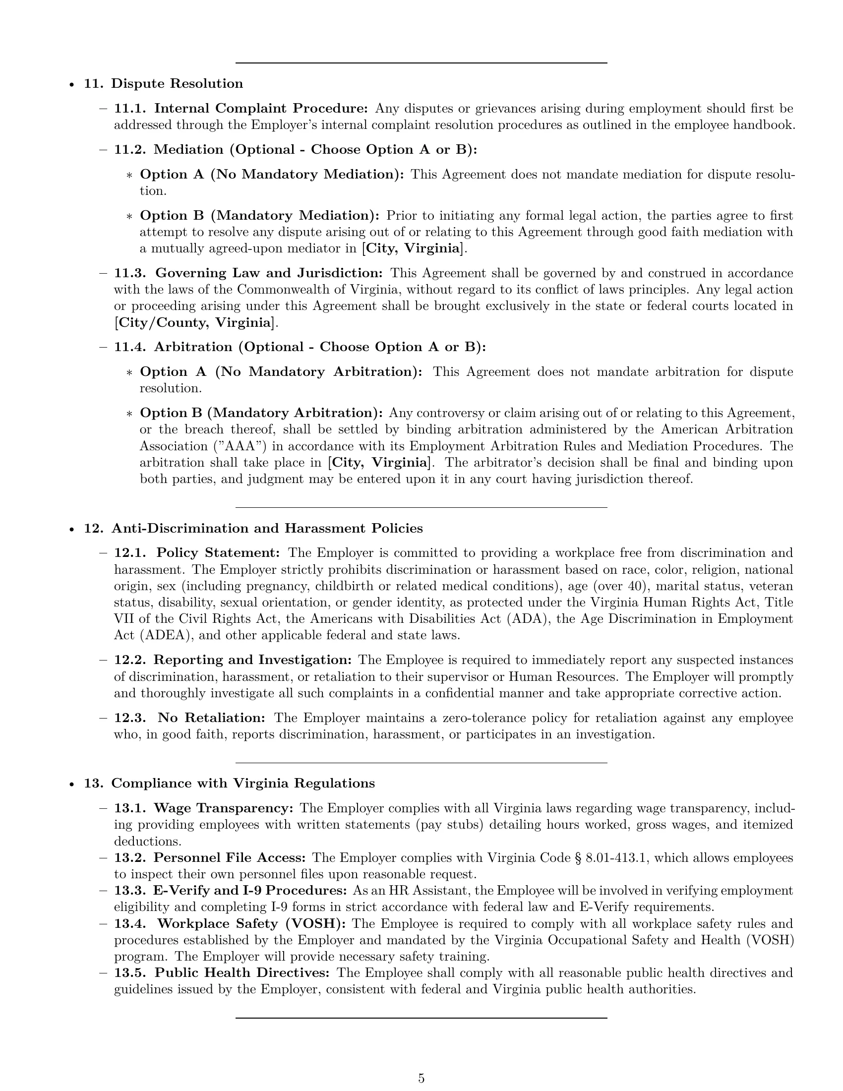Preview page 5 of Pro Virginia HR assistant employment contract template