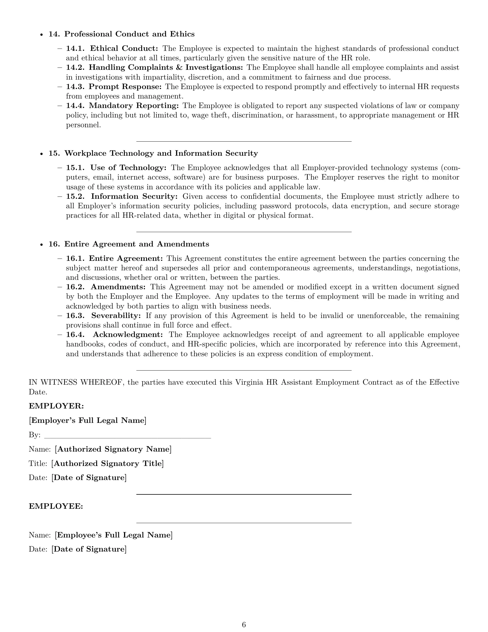 Preview page 6 of Pro Virginia HR assistant employment contract template