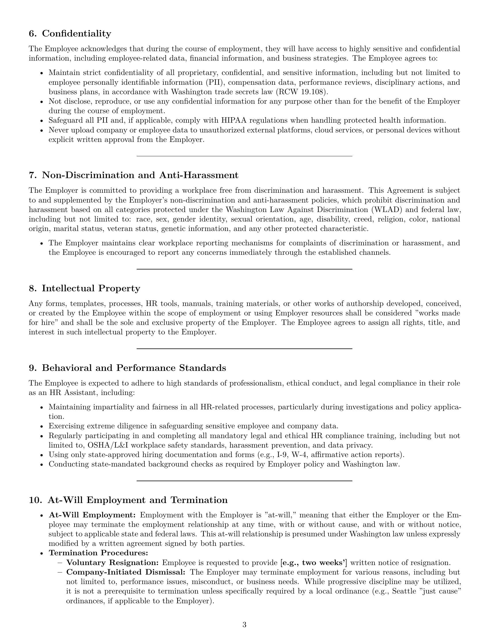 Preview page 3 of Pro Washington HR assistant employment contract template