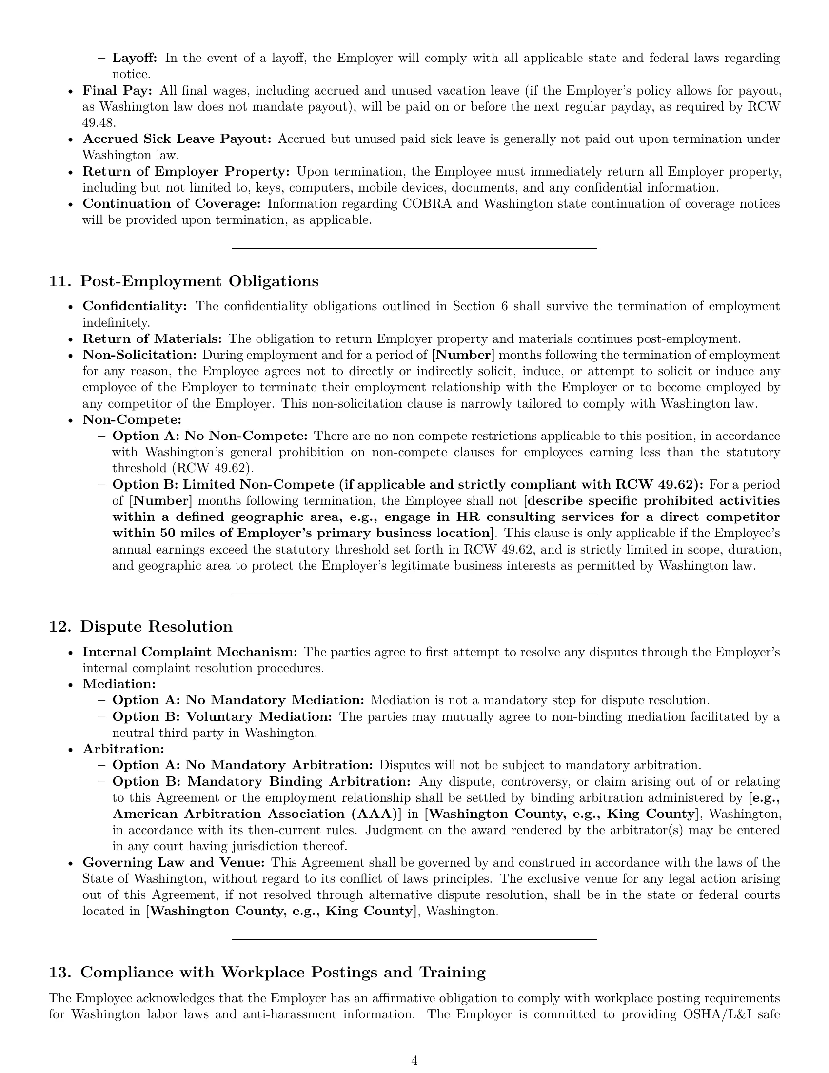Preview page 4 of Pro Washington HR assistant employment contract template