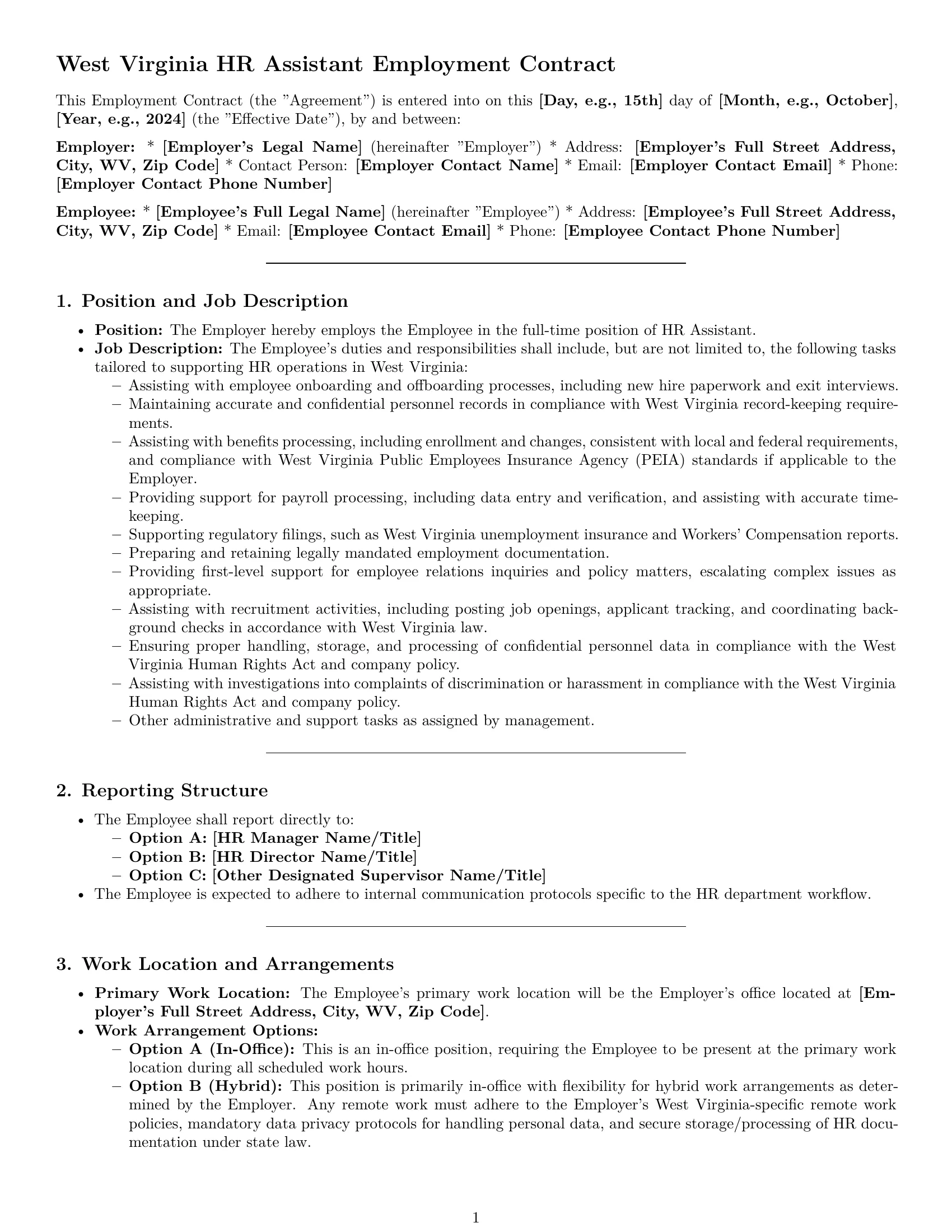 Preview page 1 of Pro West Virginia HR assistant employment contract template