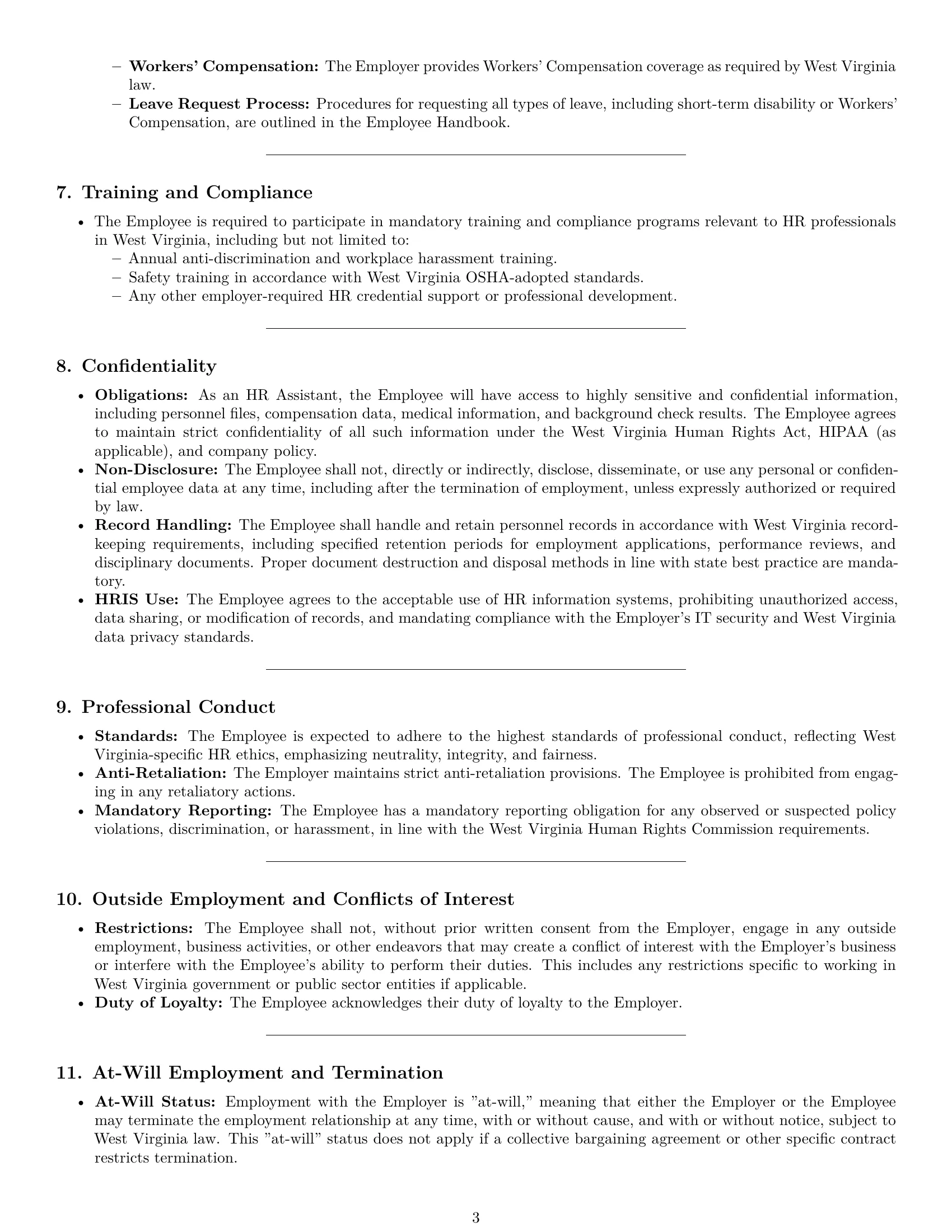 Preview page 3 of Pro West Virginia HR assistant employment contract template