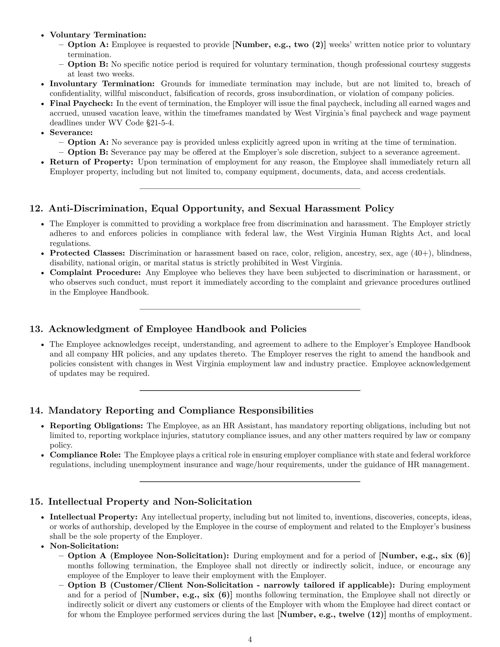 Preview page 4 of Pro West Virginia HR assistant employment contract template
