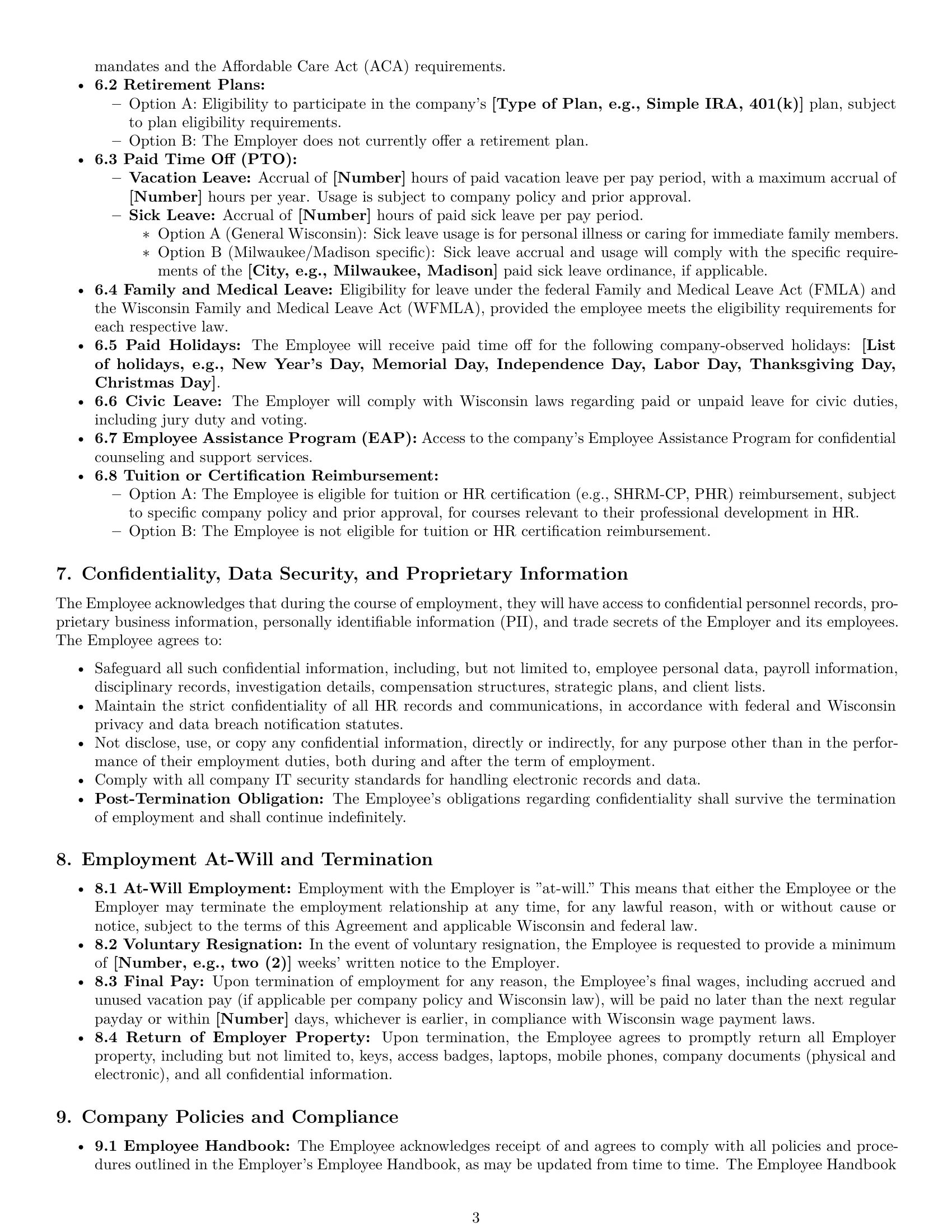 Preview page 3 of Pro Wisconsin HR assistant employment contract template