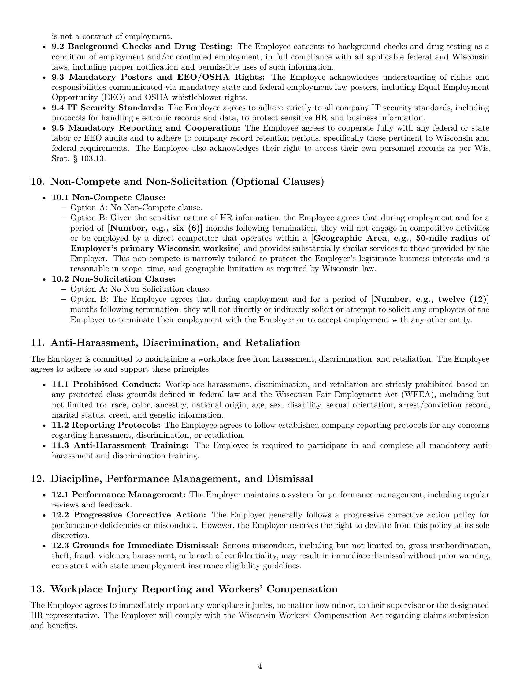 Preview page 4 of Pro Wisconsin HR assistant employment contract template