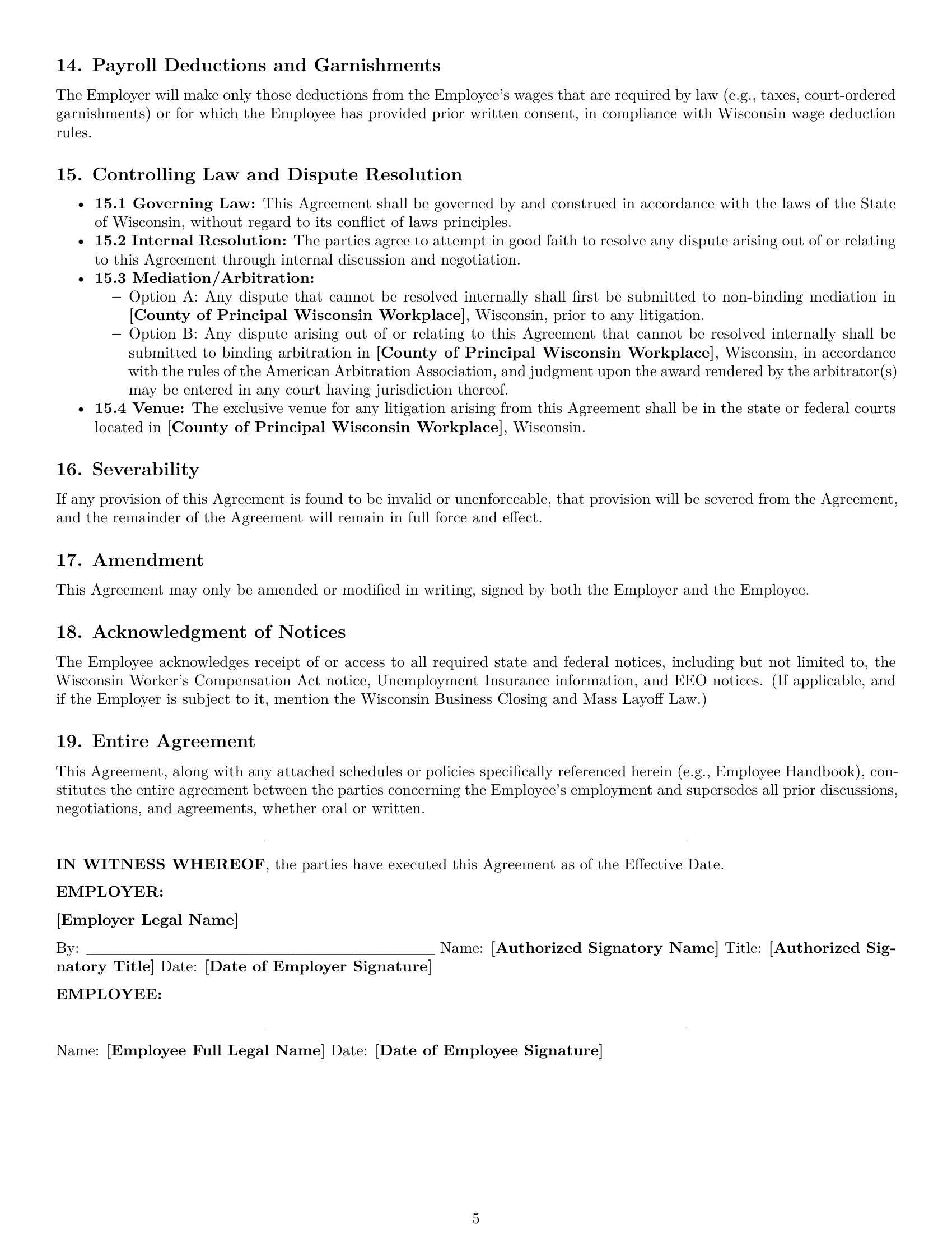 Preview page 5 of Pro Wisconsin HR assistant employment contract template